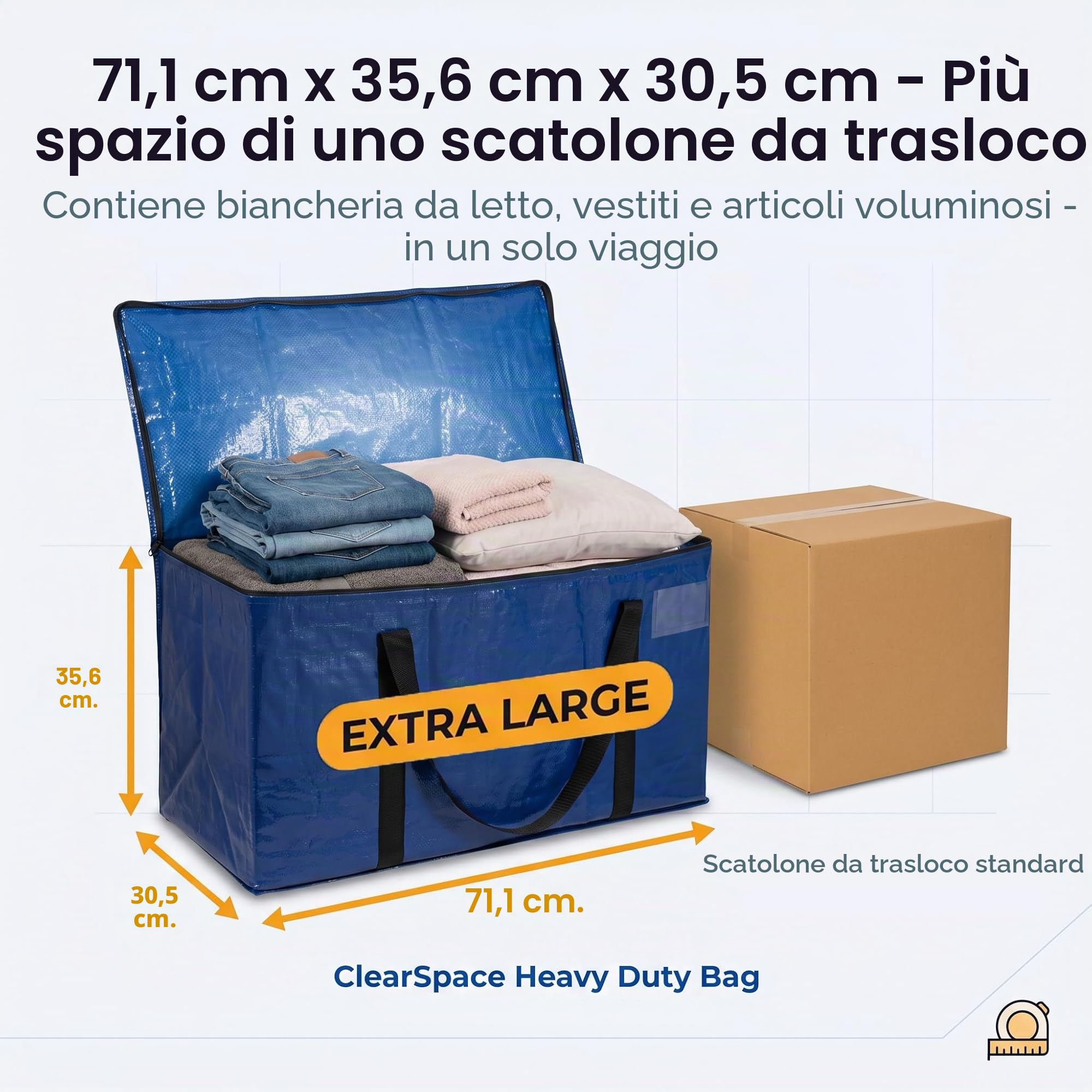 ClearSpace sacchetti resistenti per trasloco e riporre oggetti, grandi scatole con cinghie, cerniere e manici, ideali per trasloco, dormitorio universitario, viaggi, campeggio