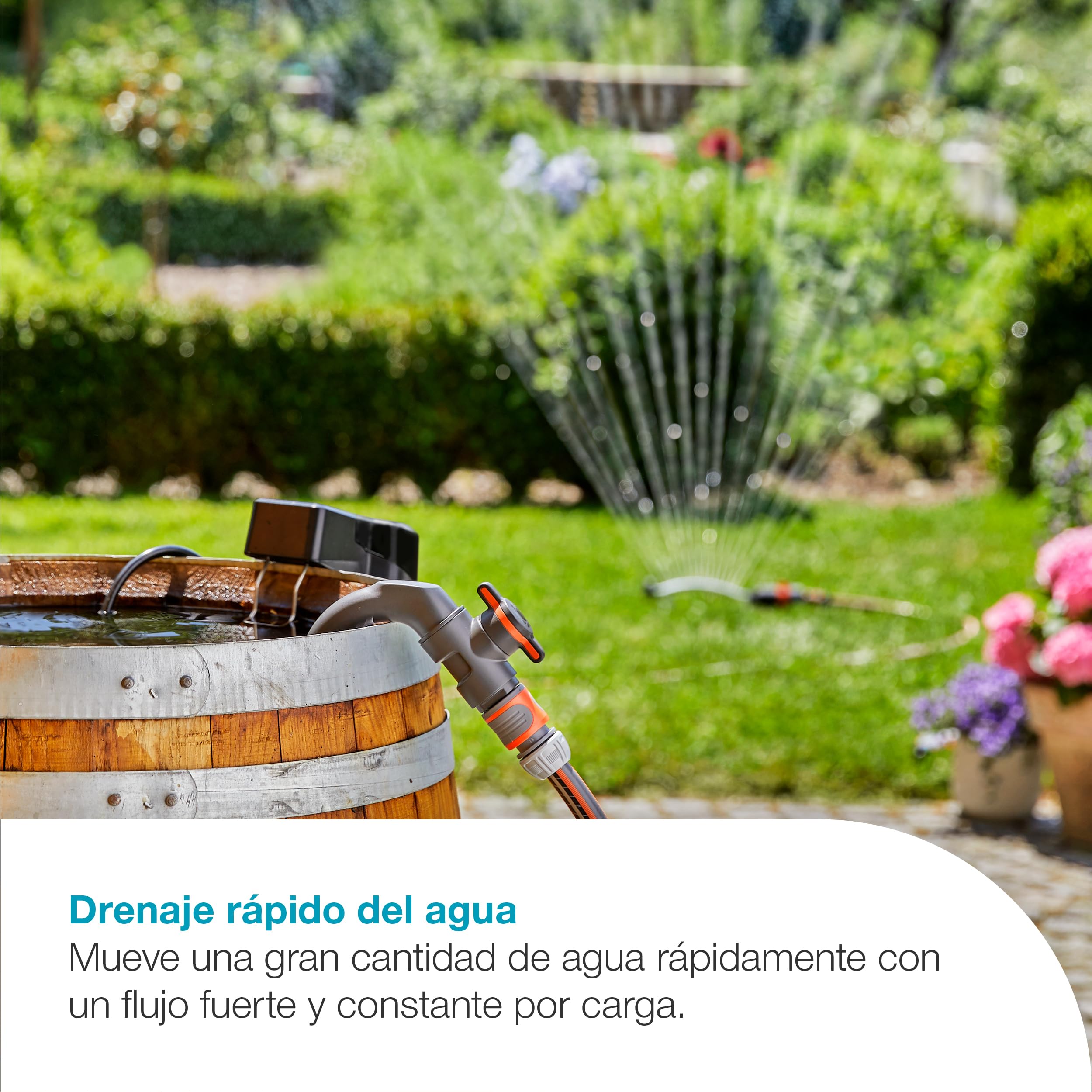 Gardena Bomba del depósito de agua de lluvia con batería 2000/2 18V P4A Solo: Alto caudal y presión, Niveles de potencia regulables, Protección contra el funcionamiento en seco, Telescópico (14602-55)