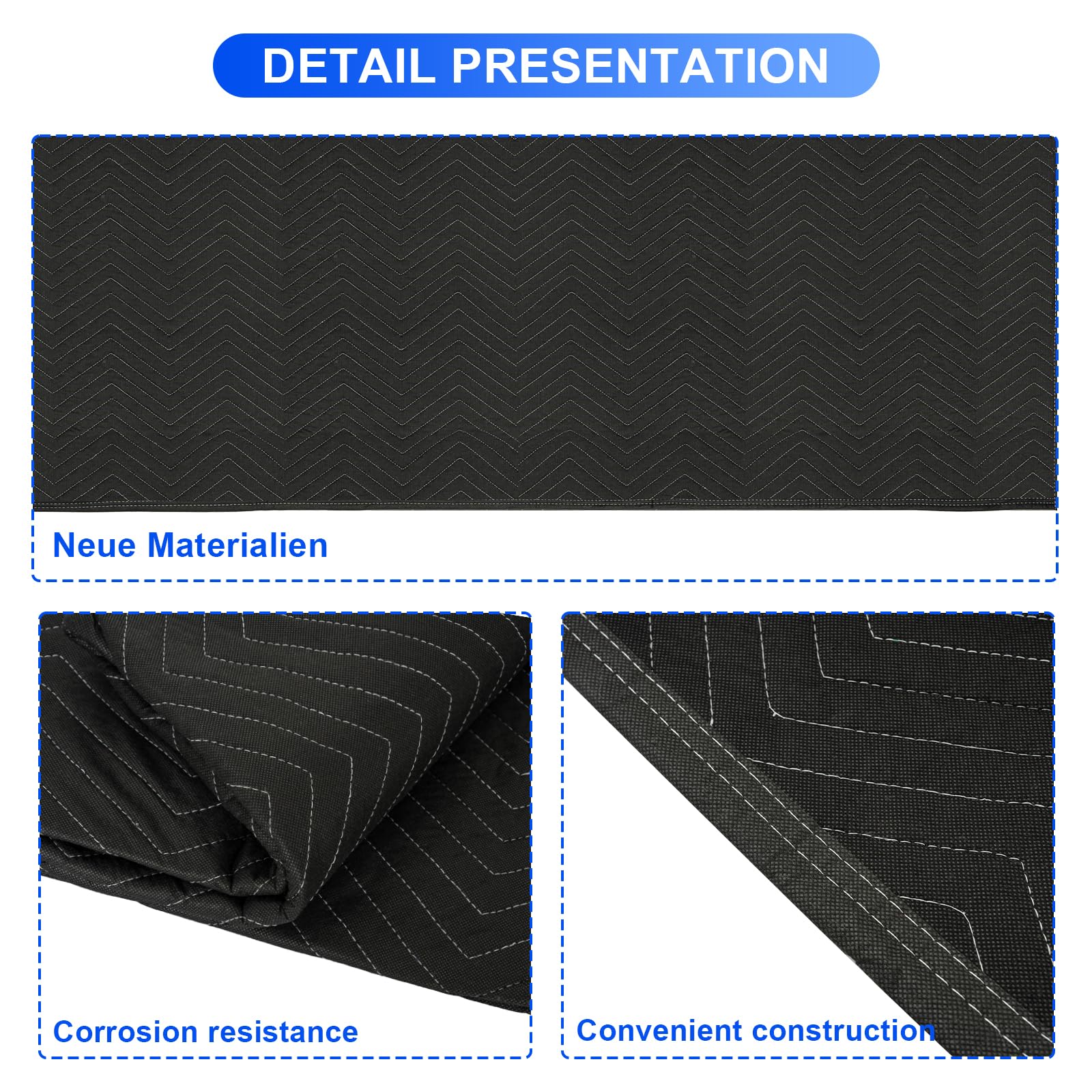AKOZLIN 72 x 40 pollici, set da 6 pezzi, imbottiti, resistenti e di qualità, quilted Wrapping Furniture Moving Pad per Shipping Supplies Secure Protecting, nero