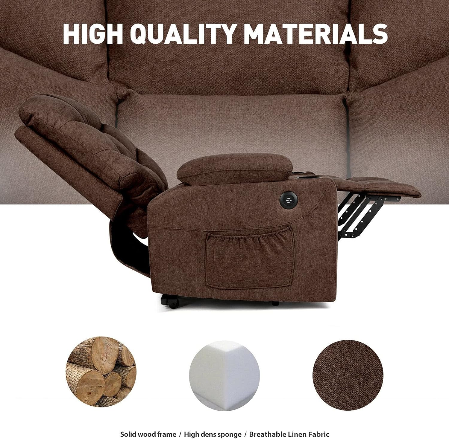 Living Room Chairs Auto Electric Power Lift Massage Recliner Chair Heat Vibration USB Control Wheel