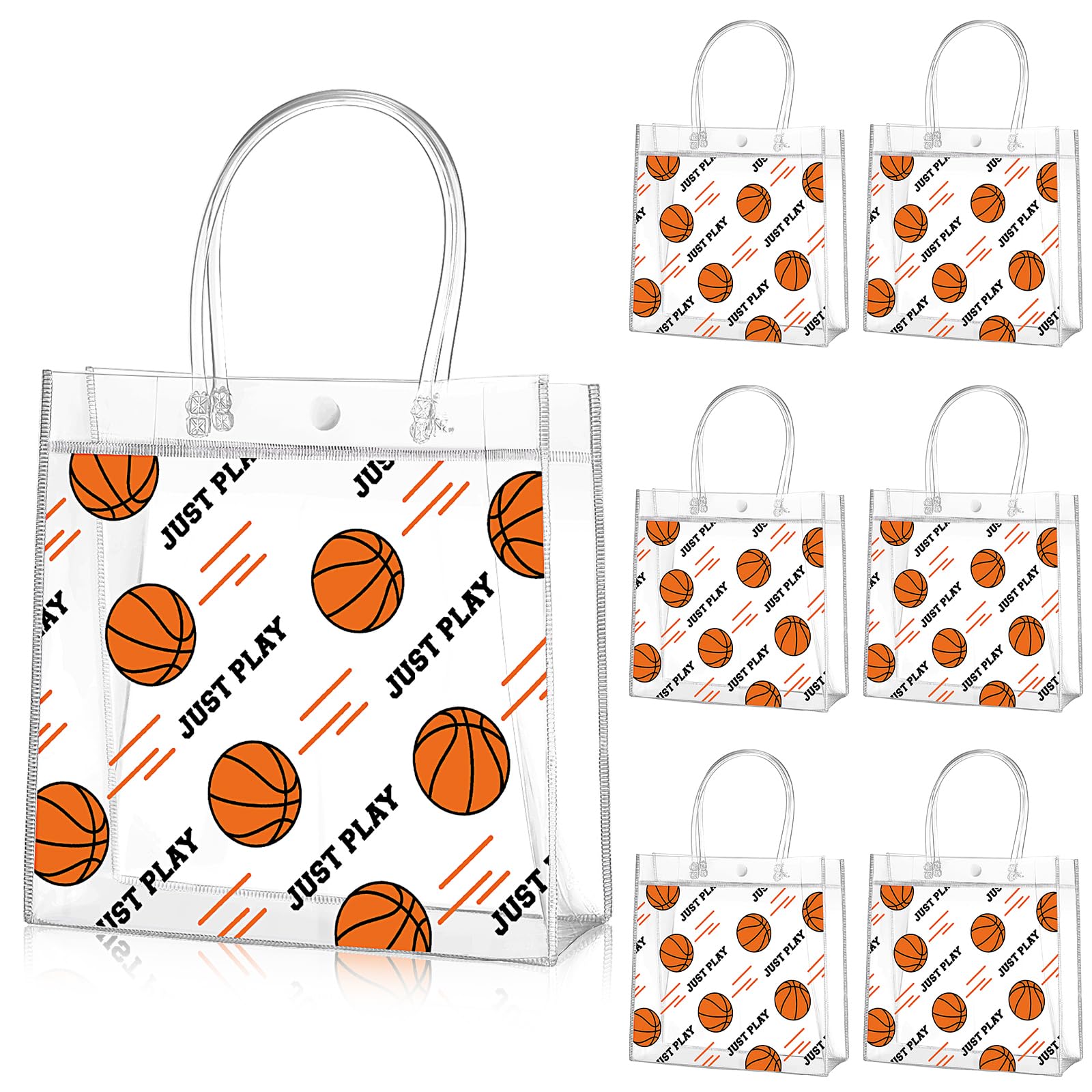Aliceset 20 Pcs Basketball Clear Gift Bag with Handles Plastic Basketball Treat Plastic Sport Theme Favor Snack Bag for Team Game Rookie Year Birthday