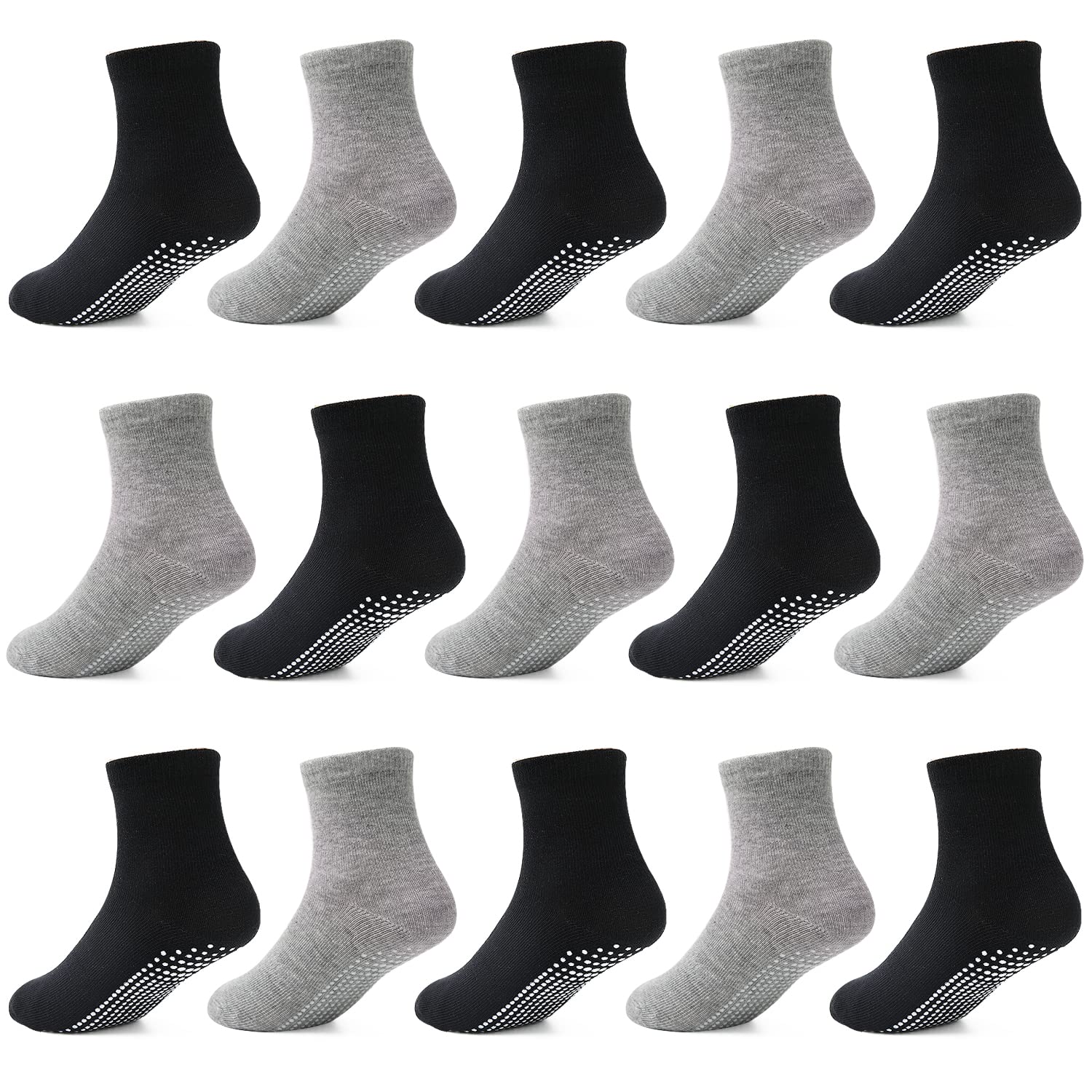 Tphon Toddler Socks with Grippers for Boys Girls, Kids Non Slip Grip Boys Socks 15 Pairs Half Cushion Crew Athletic Sock