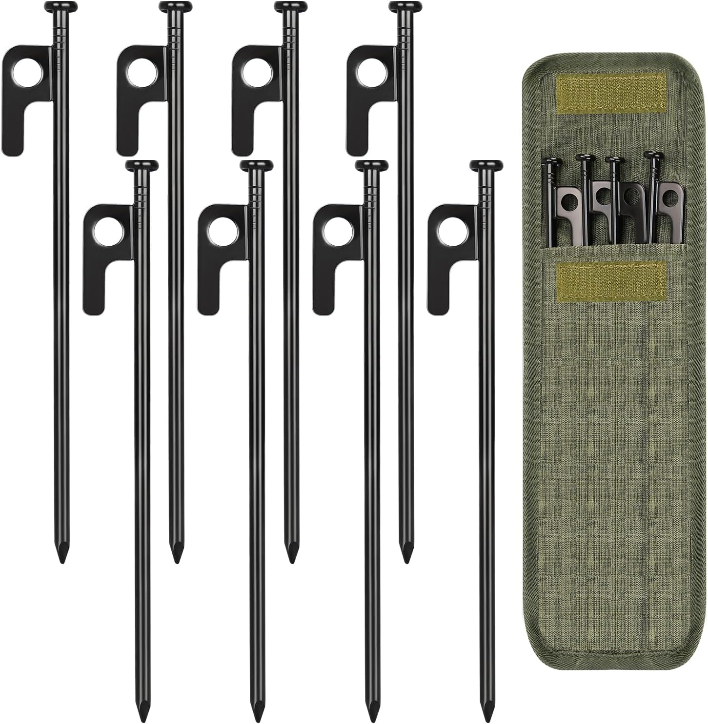 DkOvn 8/16/32 Pack Tent Stakes, 8/12/16in Heavy Duty Tent Stakes with Storage Bag, Forged Steel Tent Pegs for Camping(8 Pack 8in Tent Stakes)