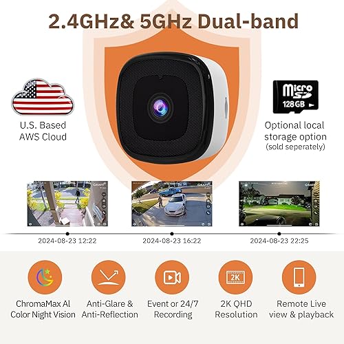 Miniatura 4 de Cámara de ventana de 3 MP 2K, cámaras de interior WiFi de 2.4 GHz y 5 GHz para seguridad en el hogar con visión nocturna a color ChroMax Al,