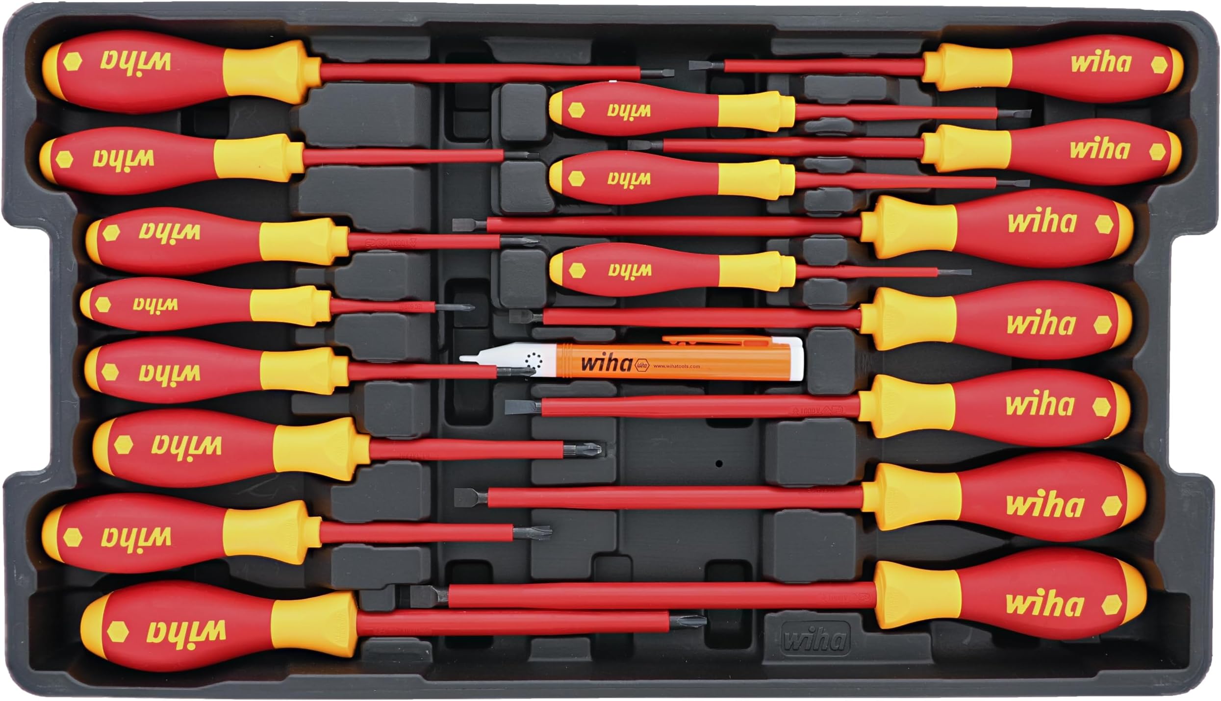 WIHA 32095 Slotted and Phillips Insulated Screwdriver Set, 1000 Volt, 19 Piece