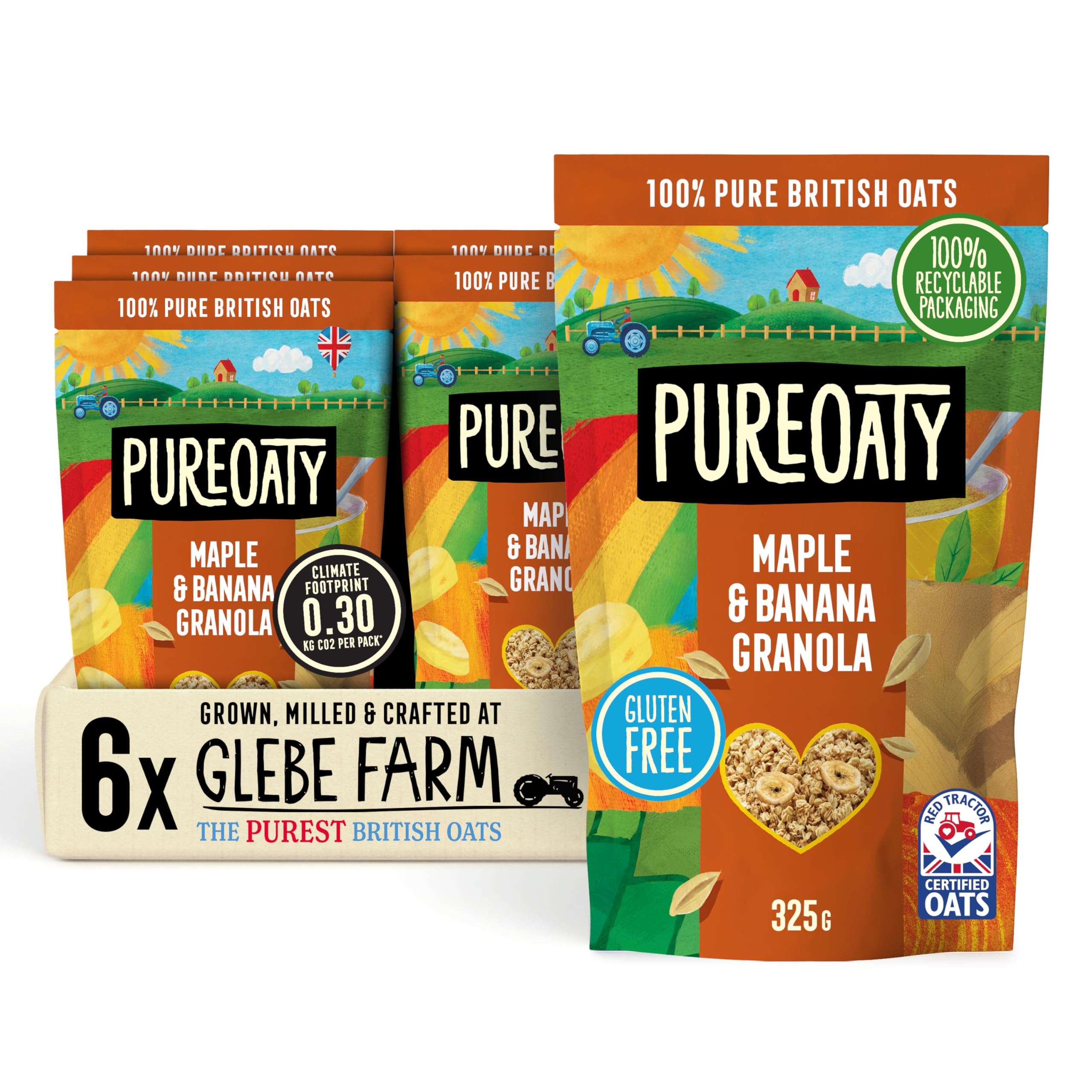 Gluten Free PureOaty Maple & Banana Oat Granola 6PK, Healthy Wholegrain Oats To Help Lower Cholesterol, 100% British Oats, Vegan & High In Fibre, Delicious Granola Cereal, 6x 325g