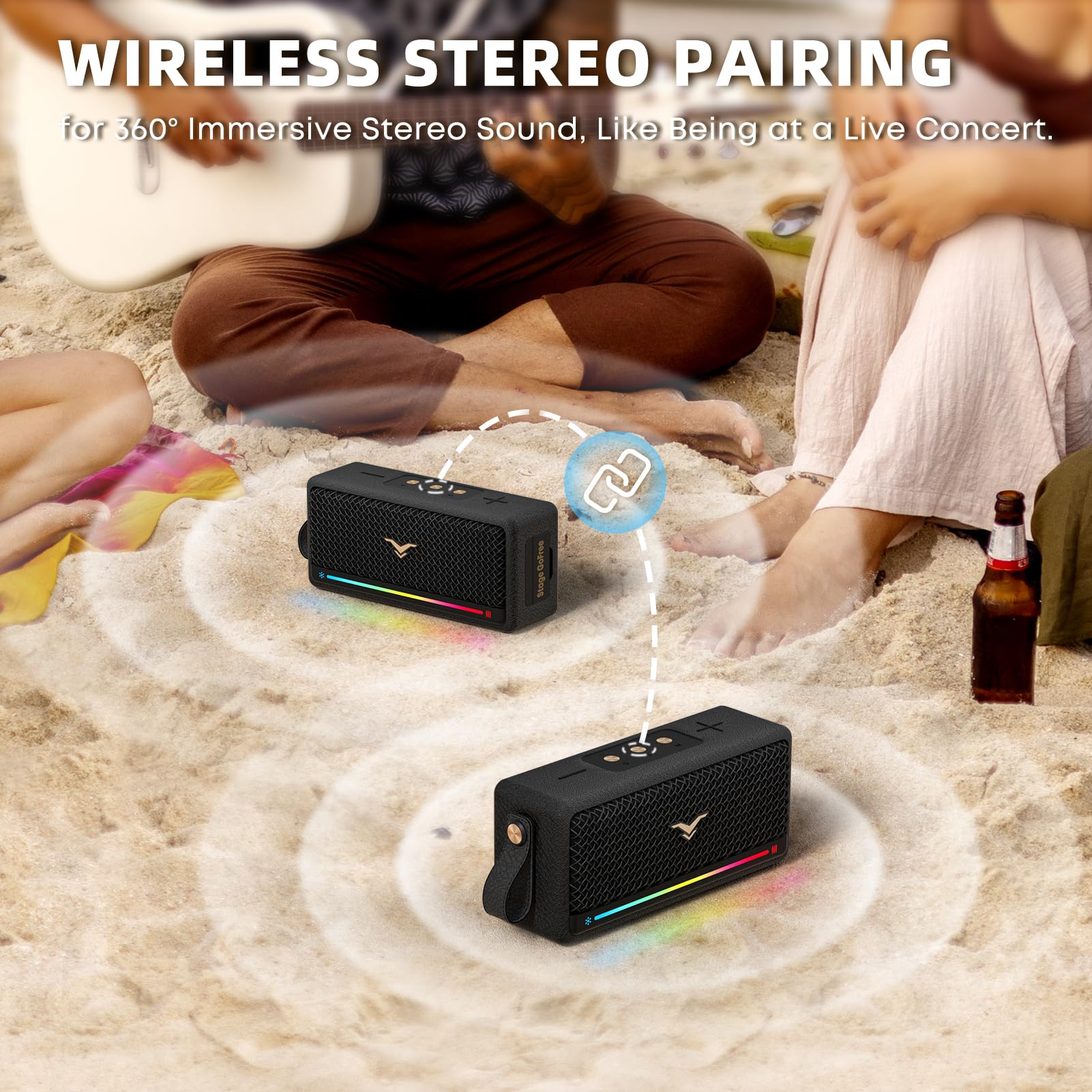 TAMPROAD Altoparlante Bluetooth, 80 W, wireless, TWS, portatile, per feste all'aperto, con subwoofer, bassi profondi, luci LED colorate, suono stereo forte con microfono per casa, campeggio, viaggi