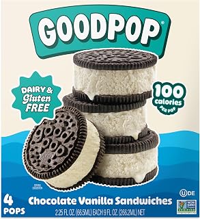 GoodPop Dairy-Free Chocolate Vanilla Sandwiches - Non-GMO Gluten-Free Frozen Treats, 4 Count