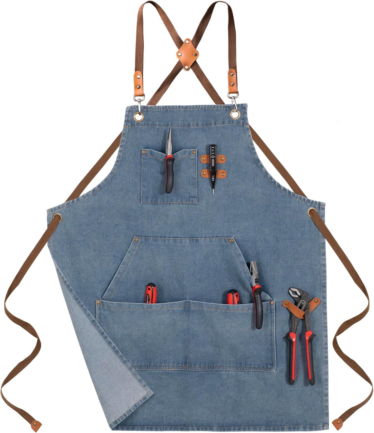 Denim Bbq Apron for Men Women with Pockets Adjustable Cross Back Chef Aprons for Kitchen Cooking Grilling Working