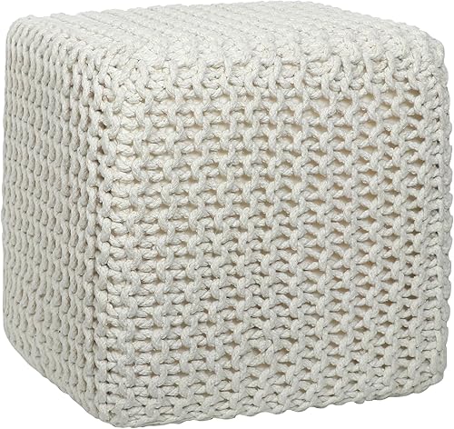 Miniatura 17 de Puf Cotton Craft tejido a mano con estilo de cable Dori Pouf, otomano para el piso, 100 % algodón trenzado, hecho y cosido a mano, un asiento único