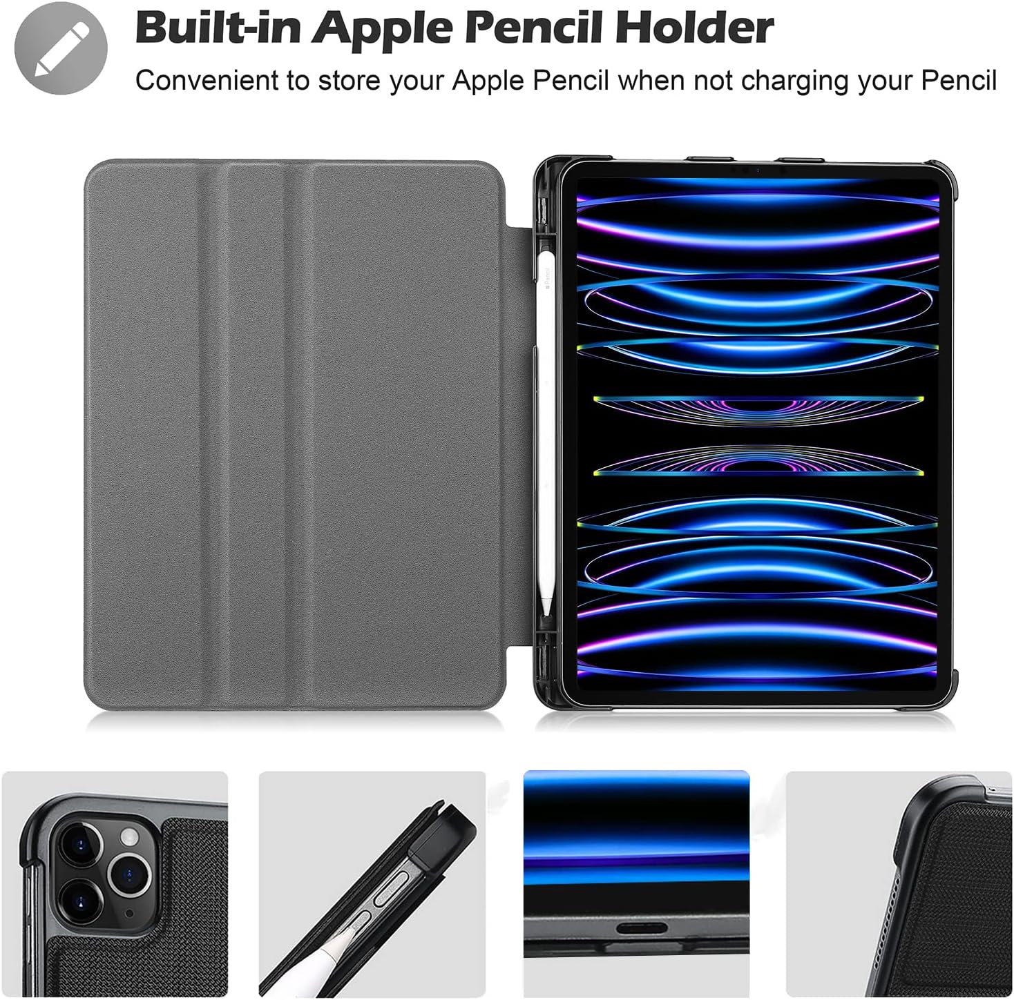 ProCase iPad Pro 11 Inch Case 2022 2021 2020 2018, Slim Stand Protective Folio Case Smart Cover for iPad Pro 11" 4th 3rd 2nd 1st Gen - Black