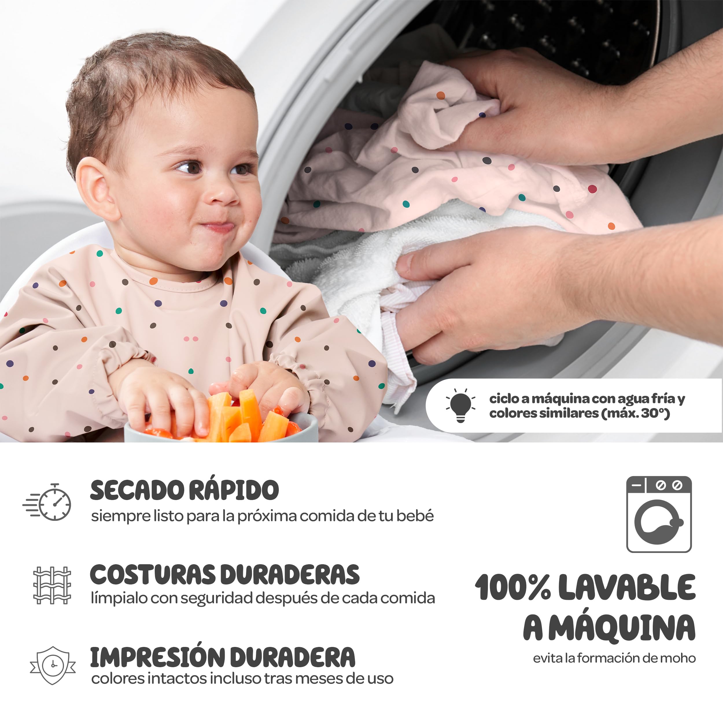 Nombear Baberos Bebé Impermeables con Mangas - Babero con Mangas Impermeable para BLW, desde 6 Meses, Fácil de Limpiar y de Secado Rápido
