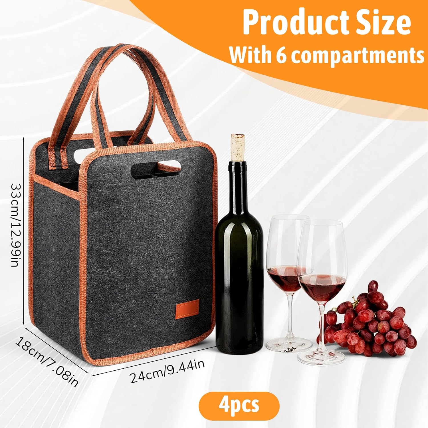 SHENLIU 4 Pcs 6 Bottle Wine Tote Bags, Insulated Thermal Padded Wine Bottle Carrier Tote with Cushion Separator Reusable Wine Bags Wine Gift Bag for Travel Camping Party Picnic Wine Lover Gifts