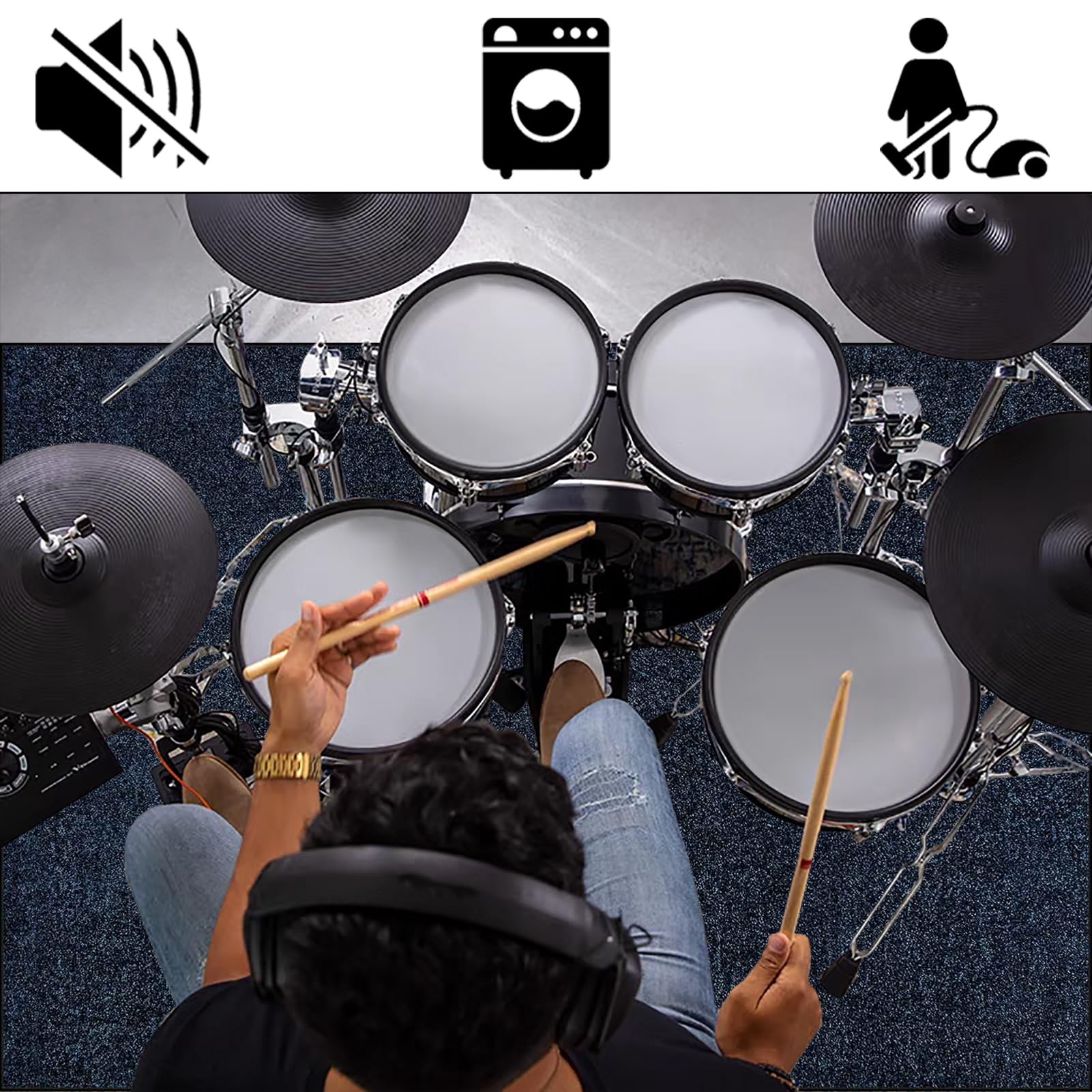 140 x 120 cm Tappetino Insonorizzato Batteria Tappeto per Batteria Tappeto Professionale per Batteria e Strumenti a Percussione Carpet Drum Mat Tappeto Antiscivolo Batteria Elettronica