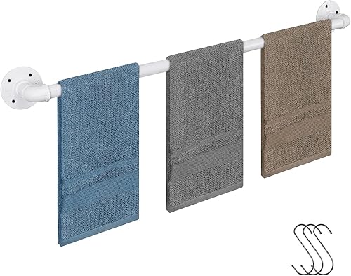 Vista 12 de Soporte de Toallas de Tubo Industrial, Barra de Toallas, Soporte de Toallas de Baño Rústico de Granja para Pared, Resistente (Negro, 45.72 cm)