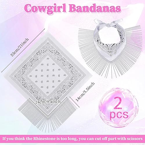 Miniatura 2 de Handepo 2 bandanas con flecos de disco para mujer, diseño de cachemira y diamantes de imitación, para fiesta occidental, 2 unidades