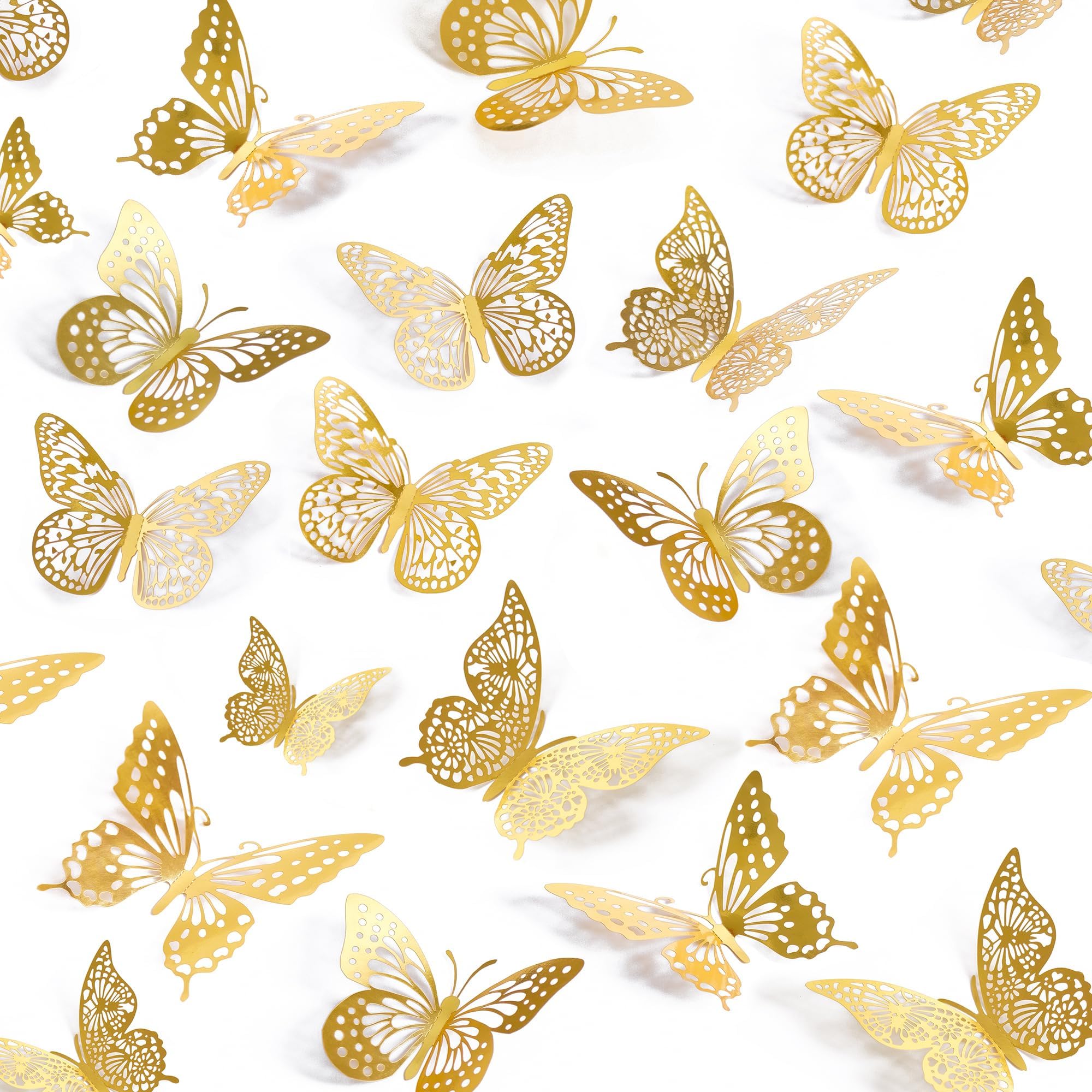 SAOROPEB 3D Butterfly Wall Decor - 48 Pcs, 4 Styles, 3 Sizes, Gold Butterfly Decorations for Birthday & Party Celebrations, Removable Stickers