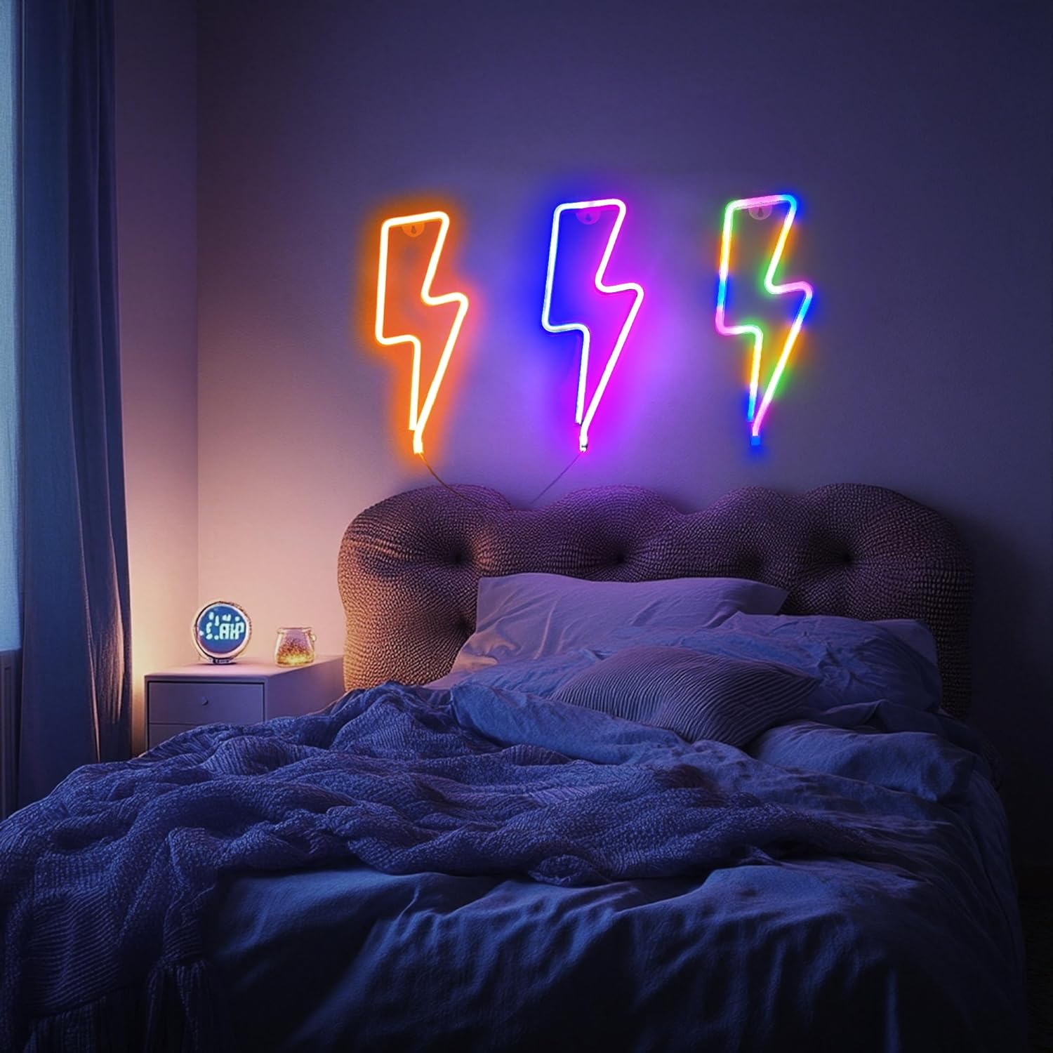 3 Pack Lightning Neon Sign Wall Decor,USB&Battery Powered LED Bolt Game Neon Light for Teen Girl Kid's Bedroom, Bar, Aesthetic,Christmas,Gaming Room, Party, Home, Wedding Party