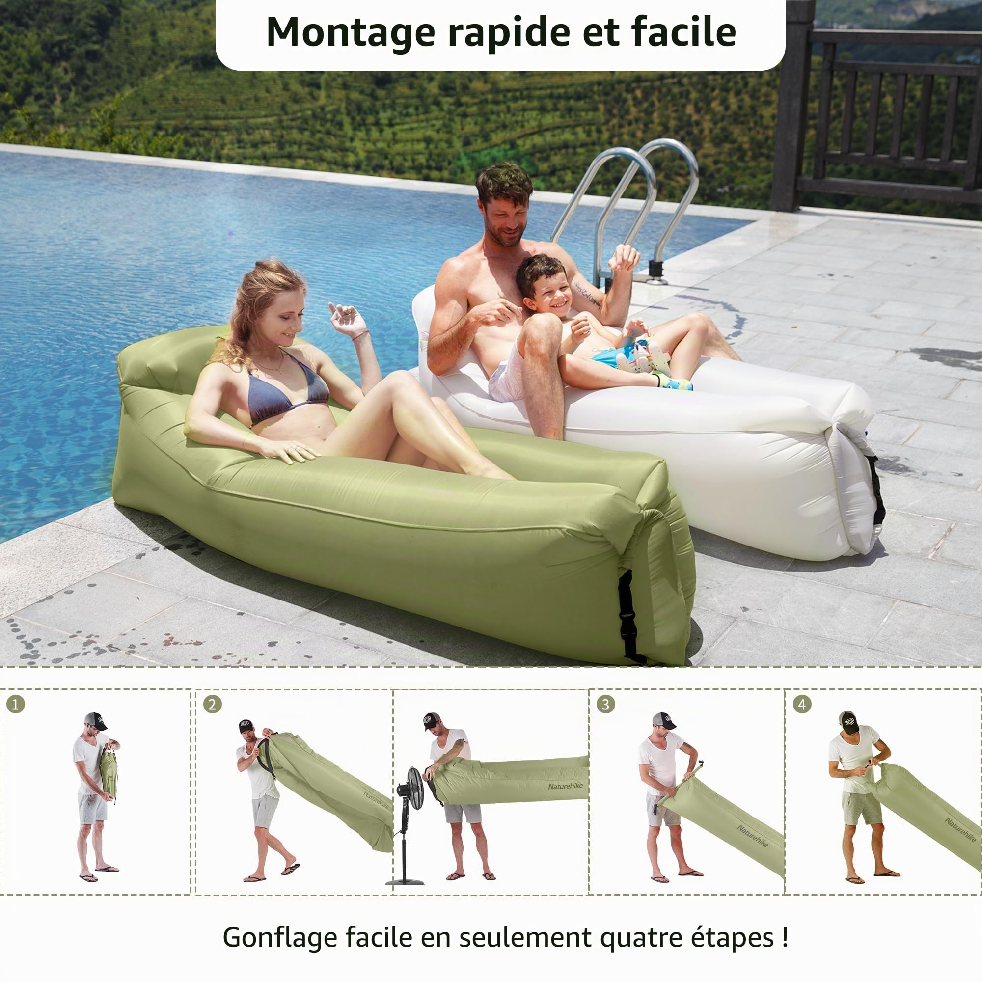 Naturehike Air Lounger Canapé Air étanche avec Paquet Portable, canapé Gonflable pour Voyage, Camping, Piscine et fête de Plage (Vert Avocat)
