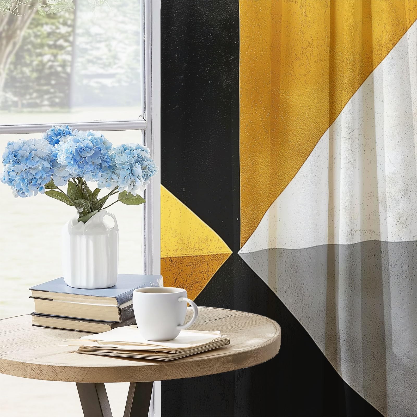 Rideaux Isolants 110L X 215H cm (2 Panneaux), Design Triangles géométriques Abstraits Tenture Opaque Anti-Chaleur pour Chambre Principale, Or Gris