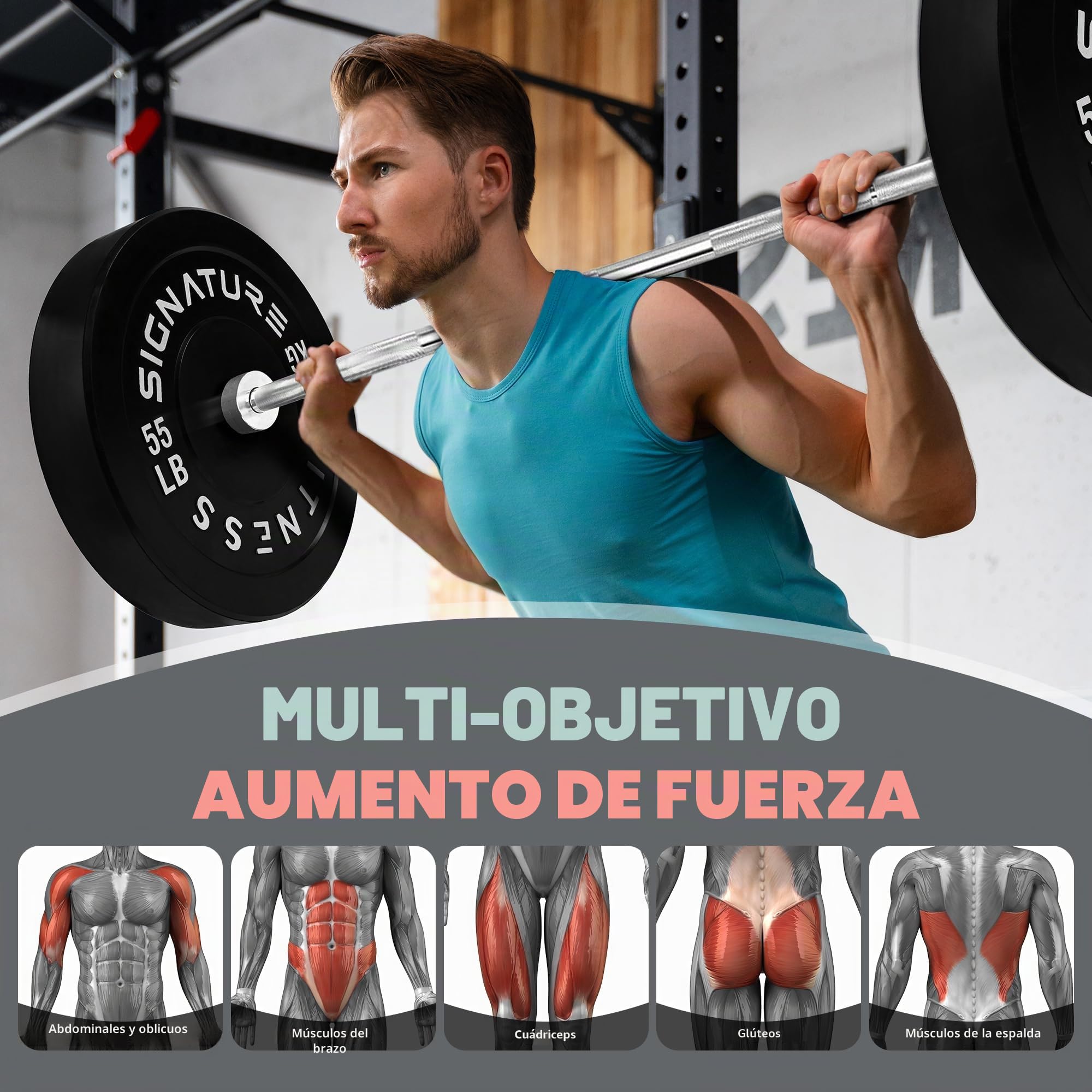 Fitvids - Placas de parachoques olímpicas, discos de peso de 5 cm para entrenamiento de fuerza y levantamiento de pesas, pares, juegos o juegos con barra de 2,15 metros, múltiples opciones