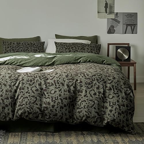 Miniatura 16 de MKXI Juego de funda de edredón a cuadros tamaño King, 100% algodón, diseño geométrico a cuadros, con 2 fundas de almohada, funda de cama