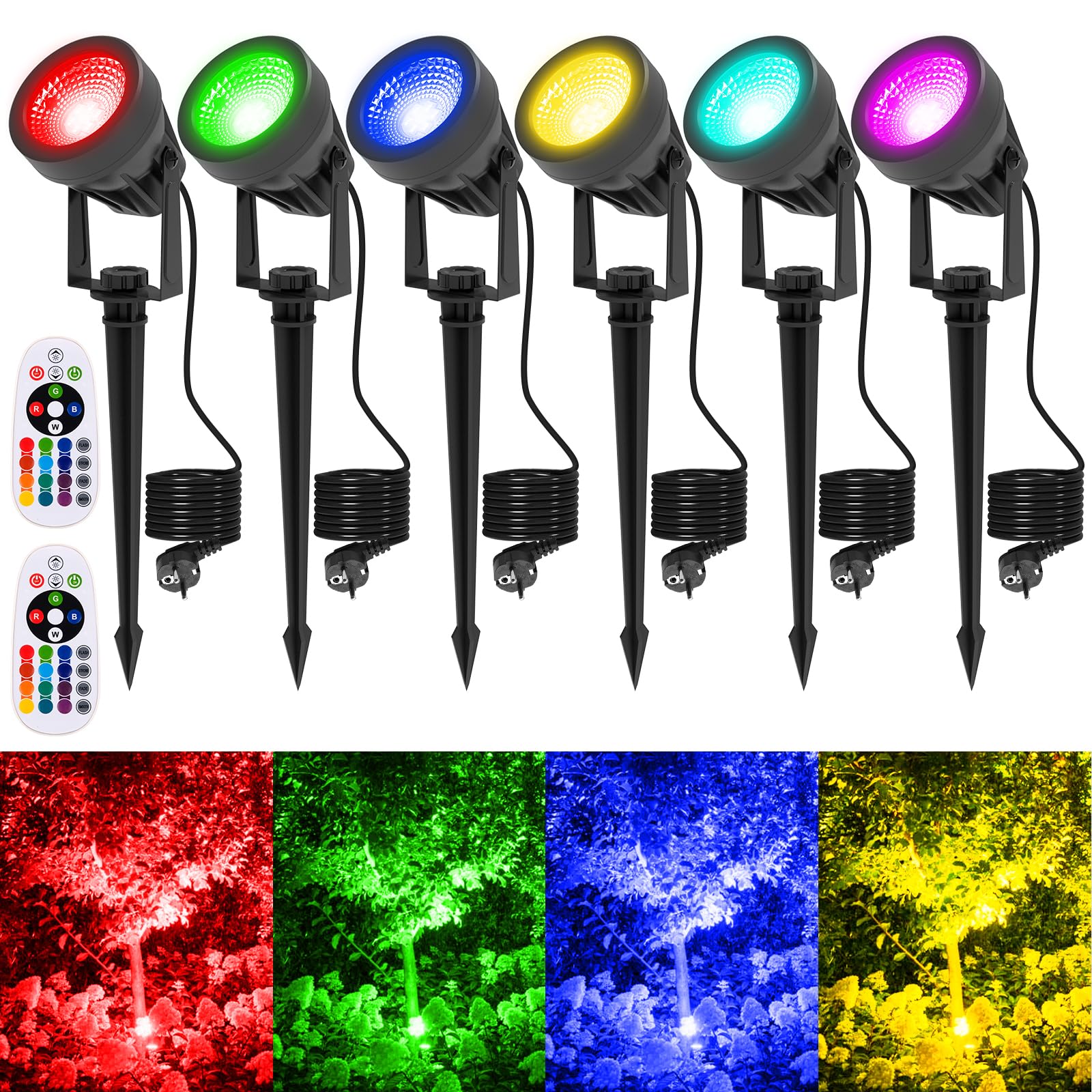 Projecteur LED RGB Extérieur 16 Couleurs - Télécommande, IP65, 12V Pour Jardin Et Noël | Éclairage Ambiance Terrasse Fête