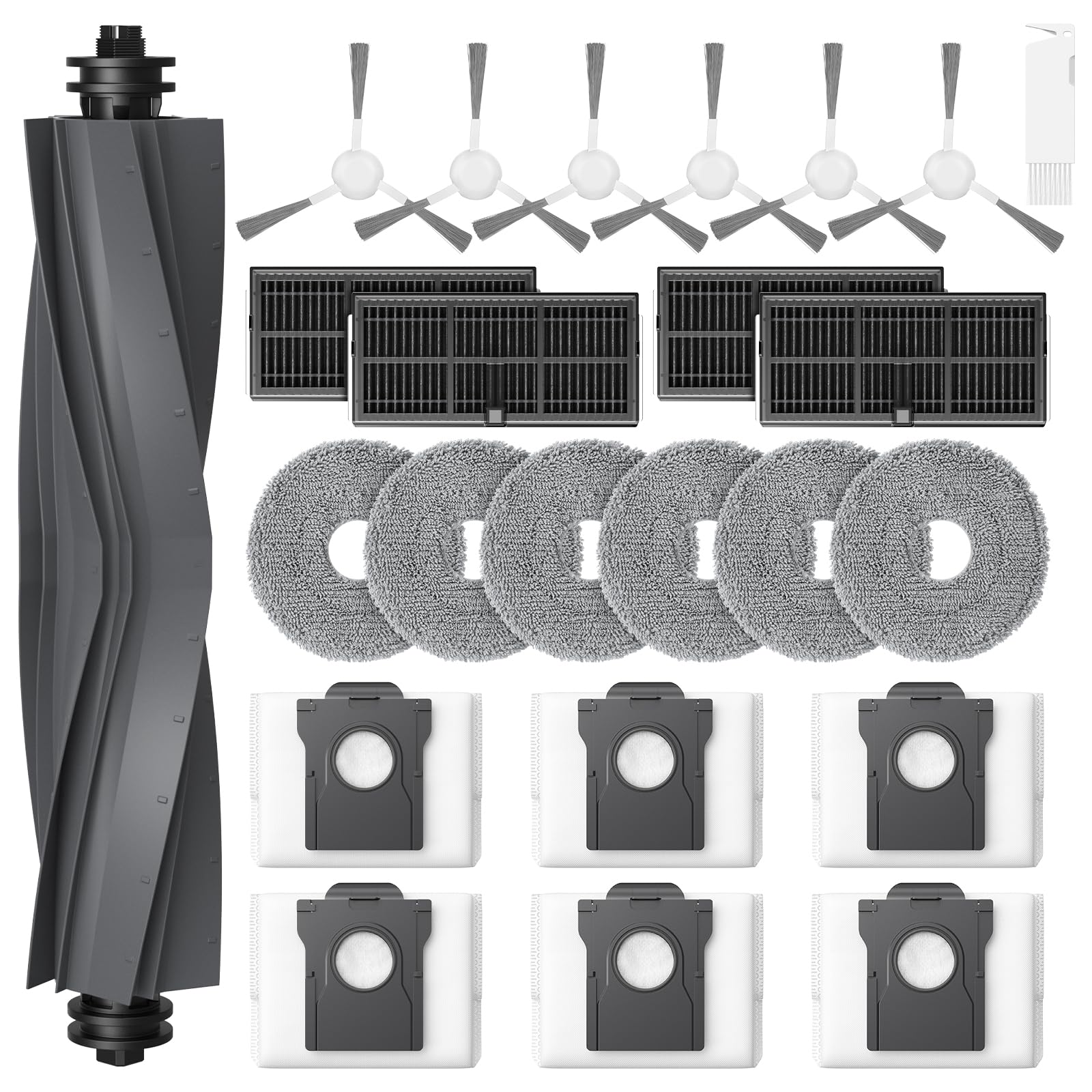 24 sztuki akcesoriów do Dreame L10s Ultra Gen 2 / L10s Pro Ultra Heat / L40 Ultra AE/ X30 Ultra/Mova E30 Ultra robot odkurzający, 1 szczotka główna, 6 worków do kurzu, 6 ściereczek, 4 filtry HEPA, 6
