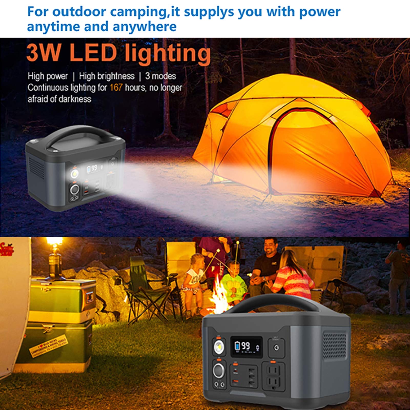 139200Mah 540Wh Power Station - Alimentatore di Emergenza Portatile di Backup con Torcia A LED per Campeggio, Casa, CPAP, Viaggi, All'aperto