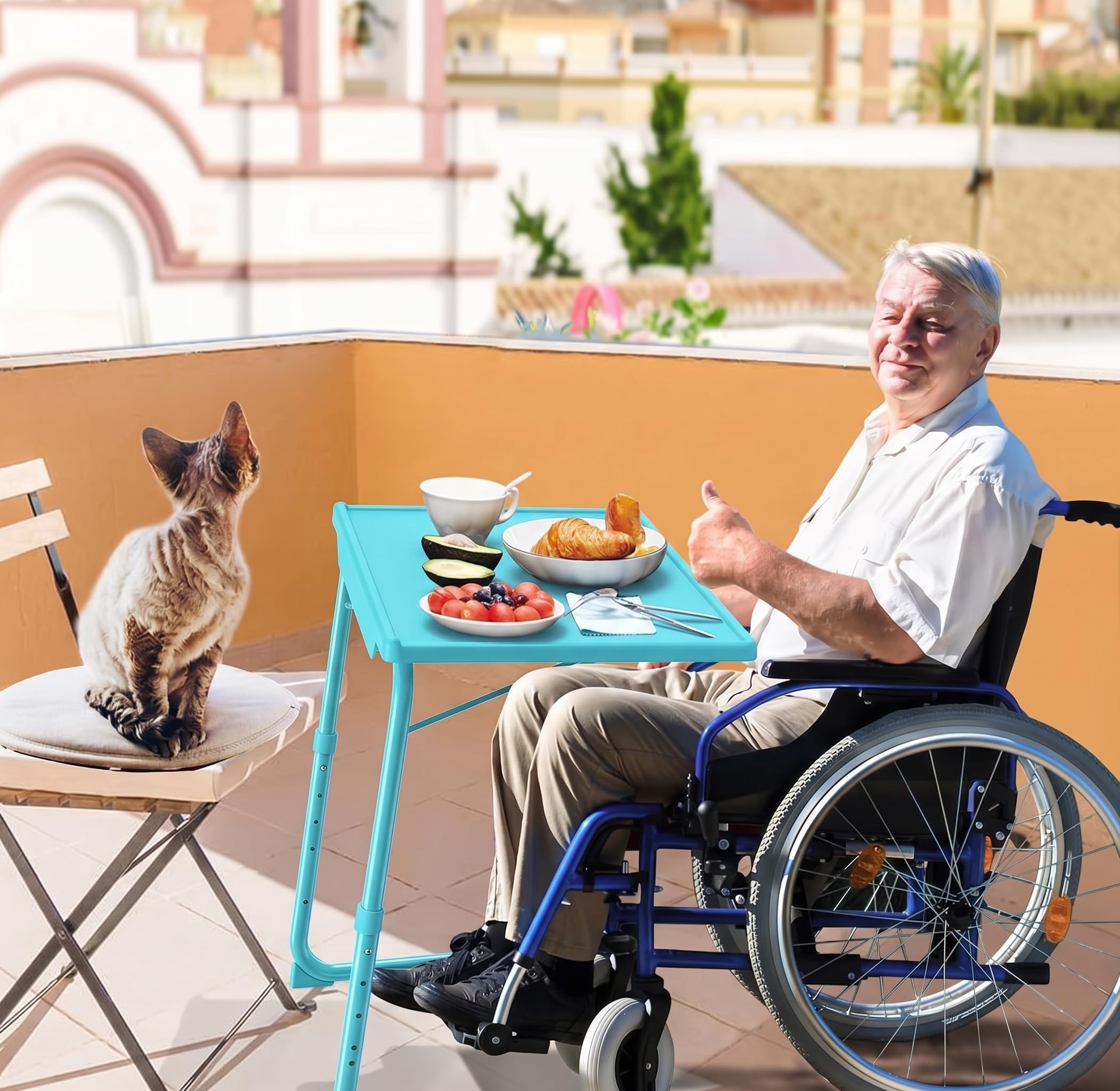 Mesa de TV ajustable – Bandeja de TV en la cama y el sofá, cómoda mesa plegable con 6 ajustes de altura y 3 ángulos de inclinación (azul)