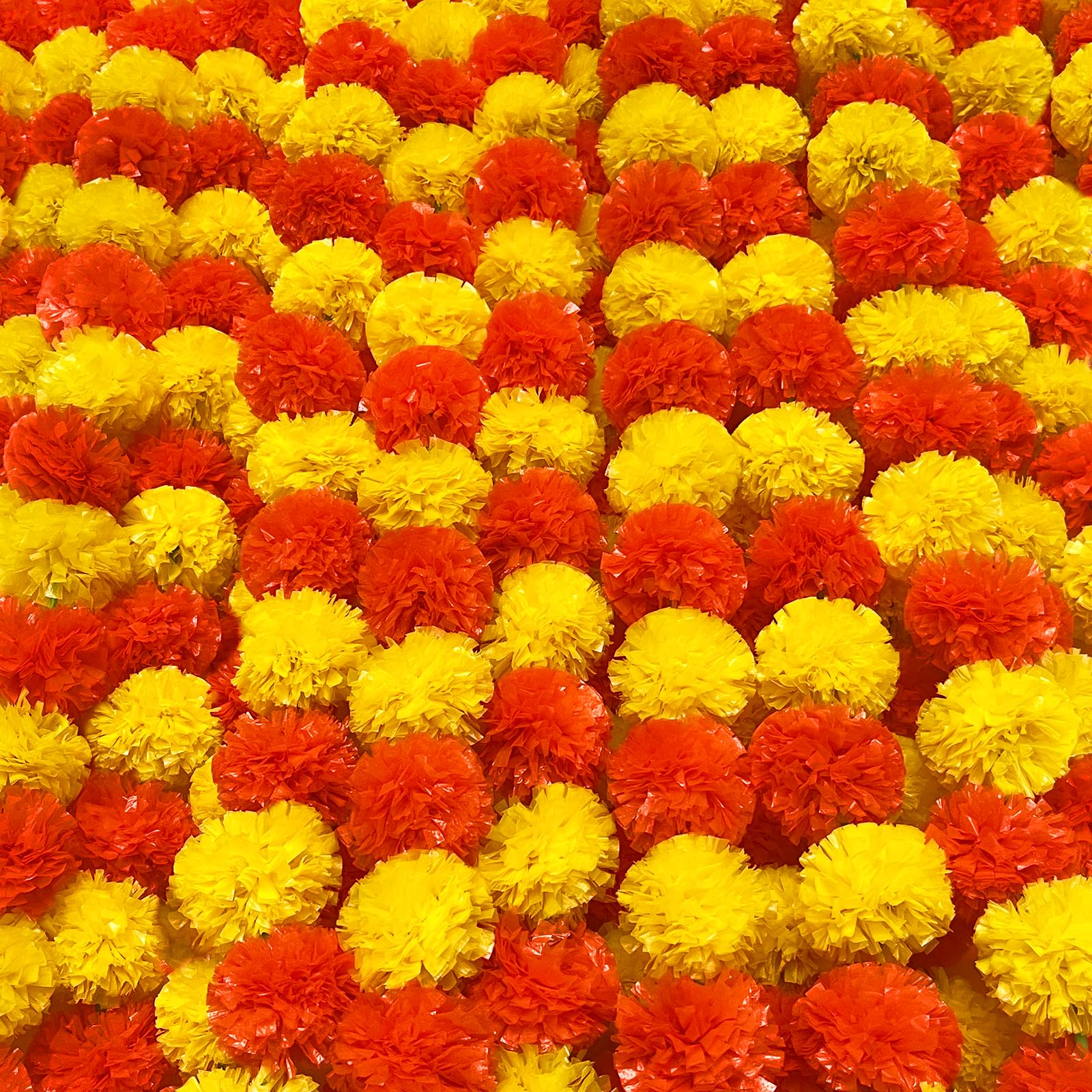 4 Pcs Long Marigold Garland for Decoration, 5 Feet Artificial Yellow Red Marigold Flowers Indian Pooja Diwali Home Wedding Mantle Decor