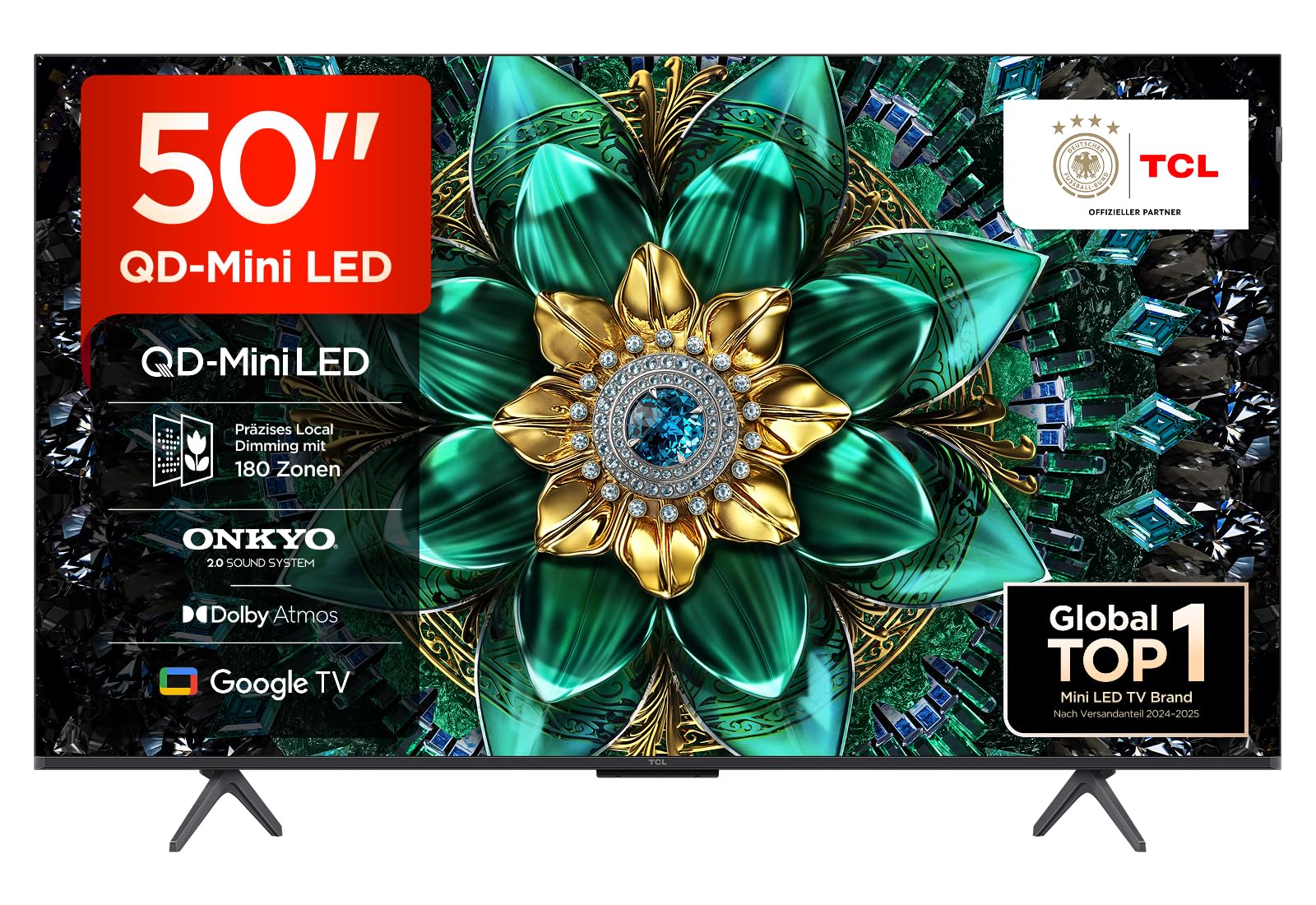 TCL 50 Inch 50Q6C QLED Mini LED TV, 4K HDR Premium, Dolby Vision IQ & Atmos, Onkyo 2.1, Smart Google TV, Game Master, 144Hz Motion Clarity Pro, AMD FreeSync Premium Pro, HDMI 2.1, AirPlay 2