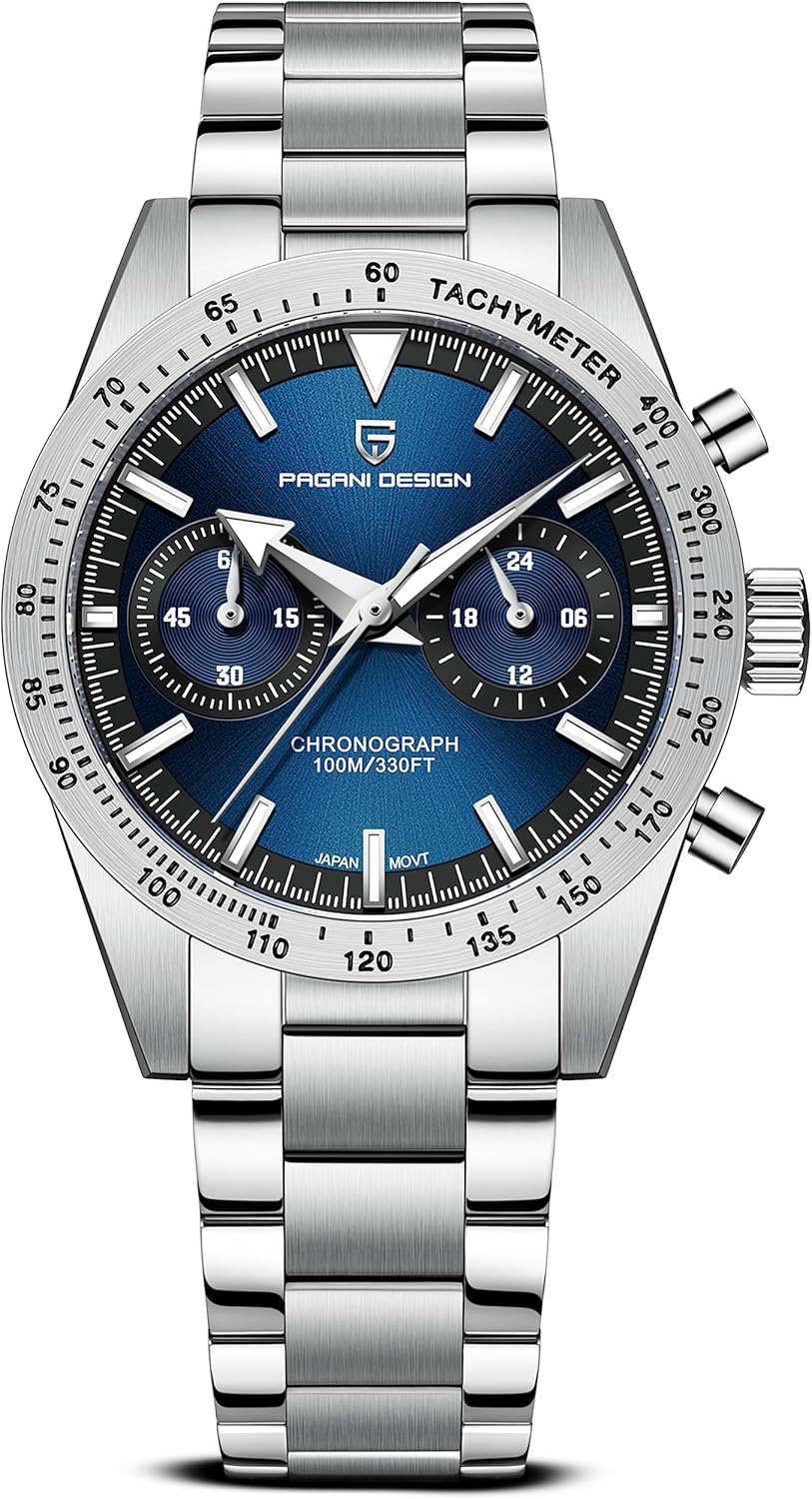 RollsTimi Pagani Designs, orologio da uomo giapponese, movimento al quarzo VK64, resistente allacqua fino a 100 m, cassa da 40 mm, orologio sportivo luminoso, orologio vintage in acciaio inox.