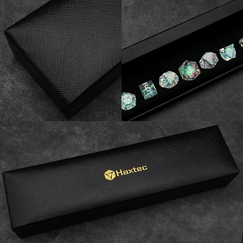 Miniatura 6 de Haxtec Juego de dados de borde afilado para DND con inclusión de Mylar iridiscente, dados de resina Cosmos Galaxy D&D, dados para juegos de rol RPG,