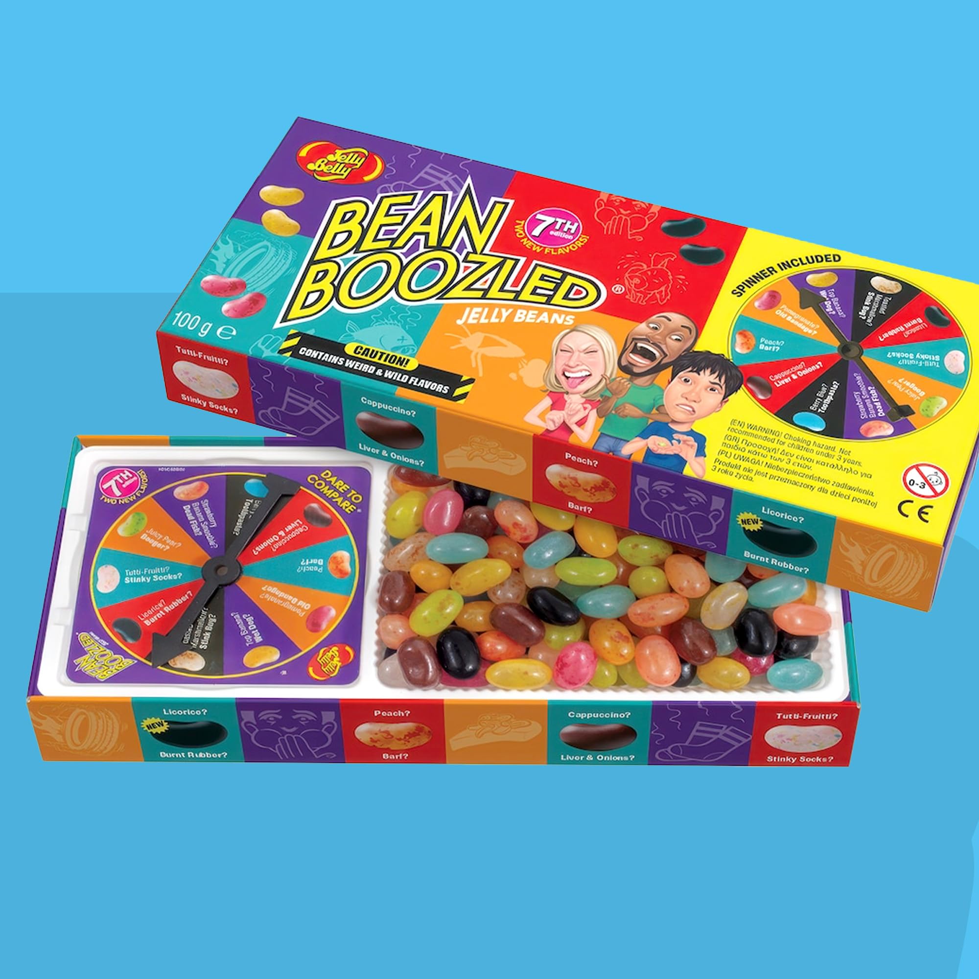 Jelly Belly Bean Boozled 100g avec roue + Sac de recharge (54g) – Bonbon americain - Défi goûts bizarres – Jelly Beans Challenge – Jeu Amusant & Extrême – Idéal pour Soirées, EVG/EVJF & Fêtes