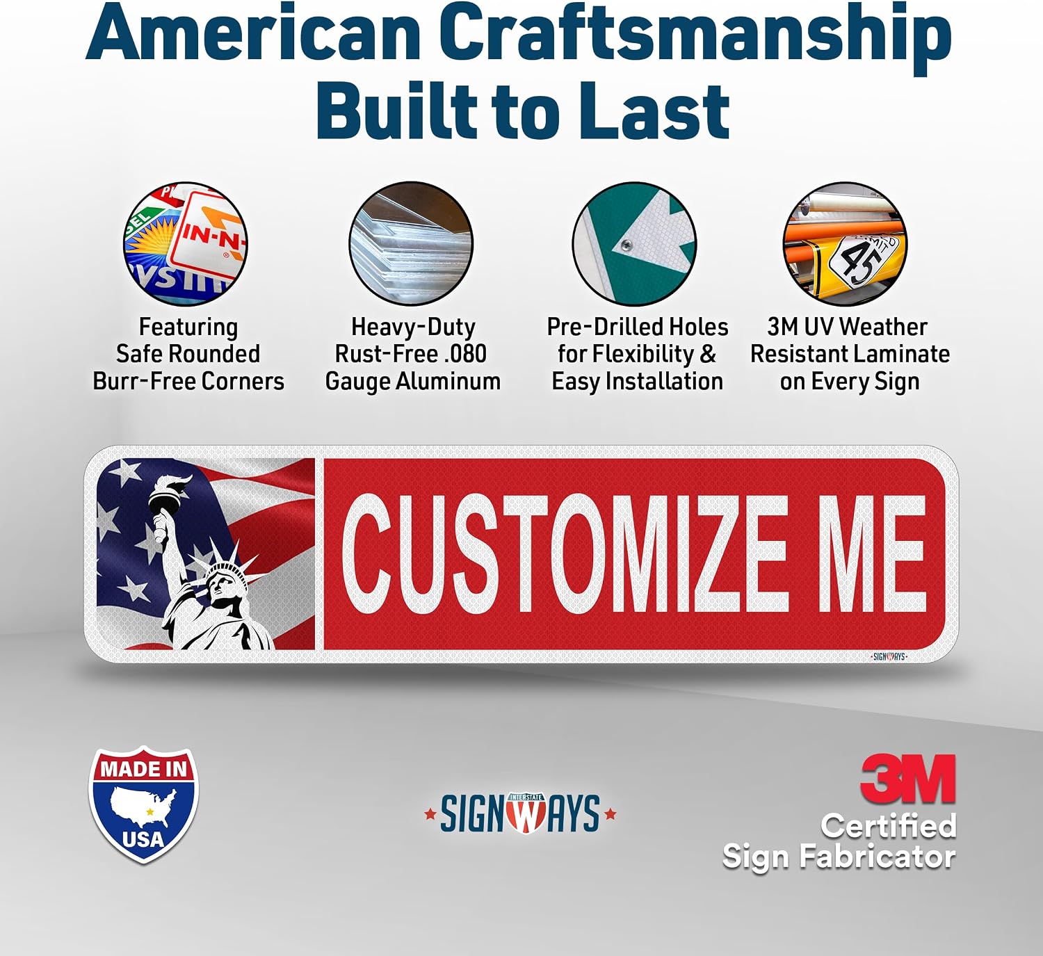 Street Signs Customized Liberty Flag | Custom Street Road Signs | Design Your Personalized Street Sign w Color, Symbol, Font, Words, Single or Double Sided | Heavy-Duty Aluminum 24x6” | Made in USA