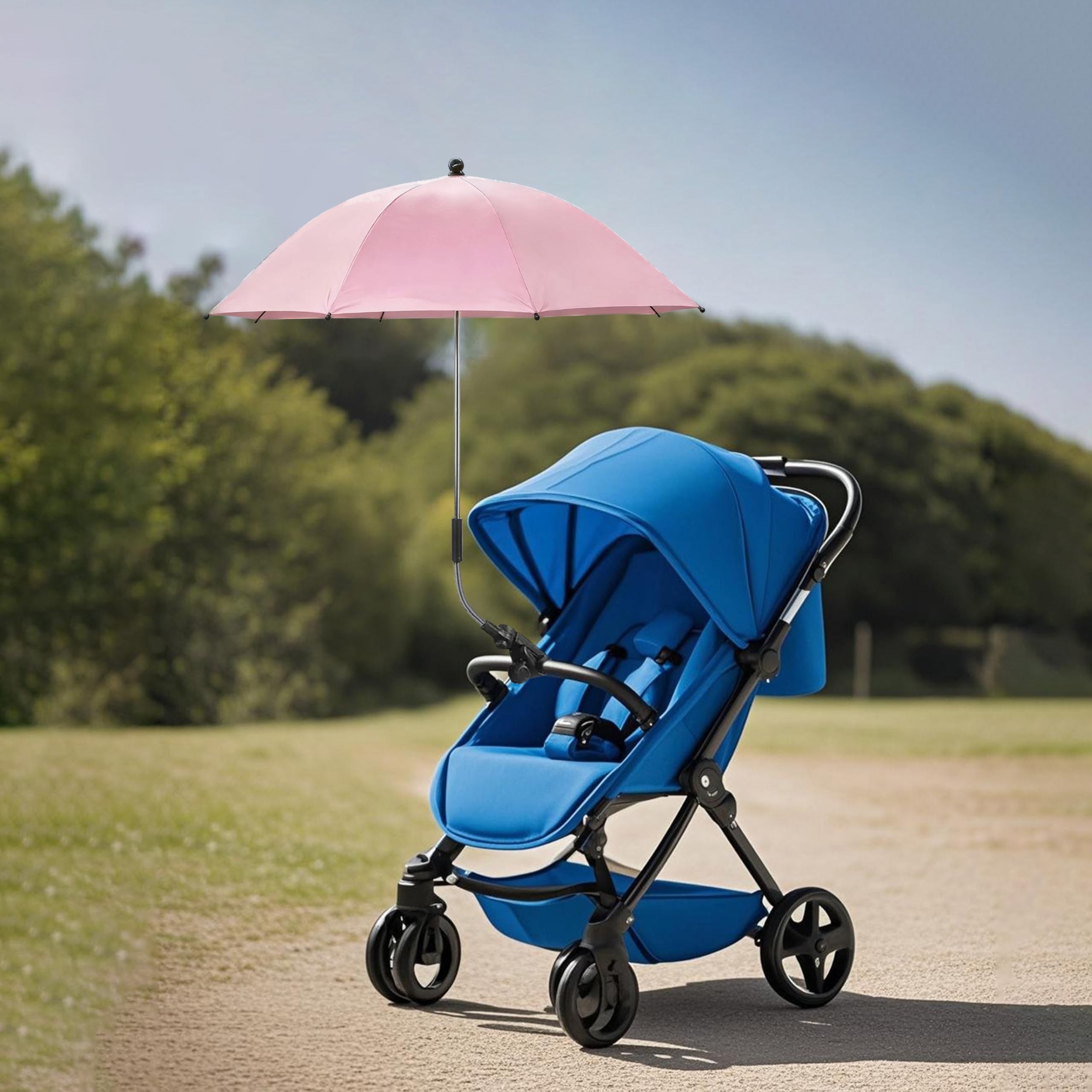 Alephnull Baby Kinderwagen Regenschirm Kinderwagen Sonnenschirm Kinderwagen Sonnenschirm mit Klemme 360 Grad Einstellbar Wasserdicht Regenschirm für Kinderwagen (Rosa-L)