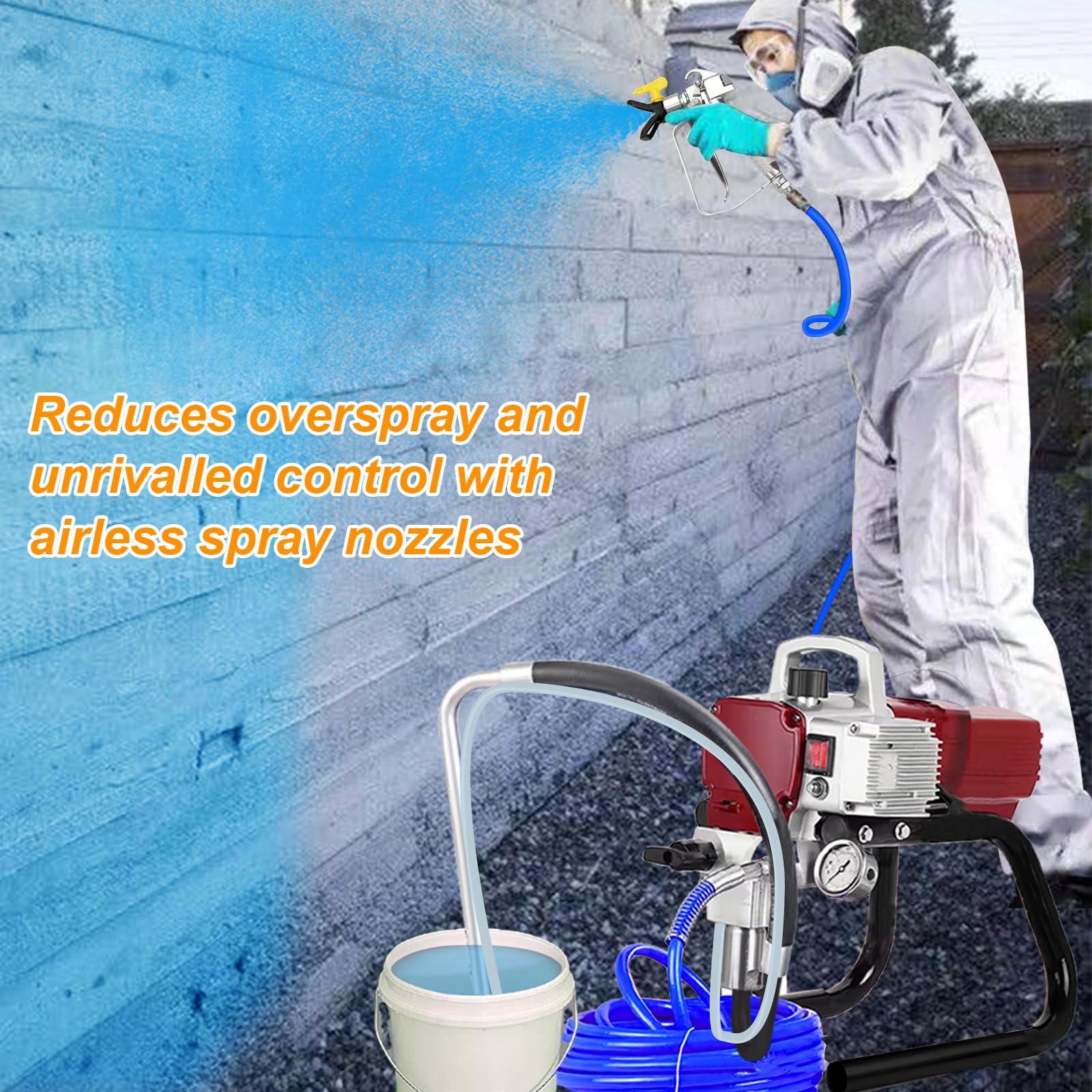 Pulverizador de Pintura 2300W Máquinas Pintura Airless, 220V, 2.3L/min Pistola de Pulverización Eléctrica sin Aire, Alta presión, Adecuado para fachadas de Casas, Suelos, Carreteras, etc