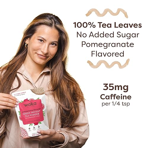 Miniatura 4 de Waka - Té instantáneo de calidad  Polvo de té verde con sabor a granada sin azúcar añadido y sin azúcar  100% hojas de té  Bolsa a granel de 4.5