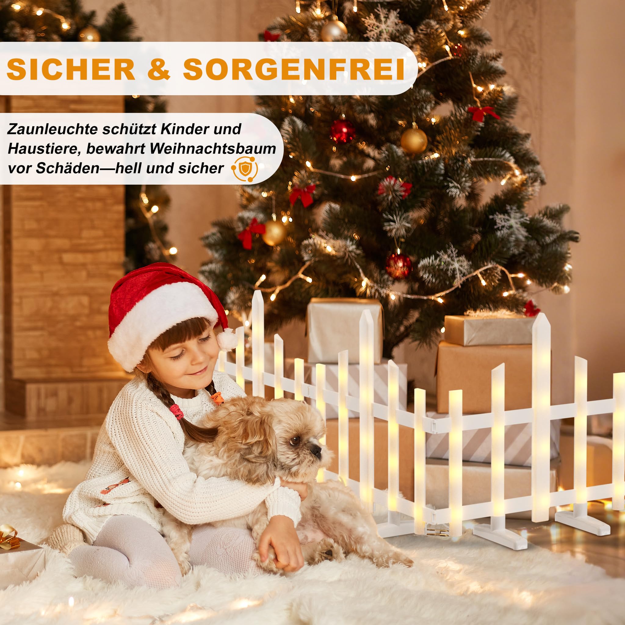 Froadp Podświetlane ogrodzenie ogrodowe z oświetleniem LED, na choinkę, 3,5 m, miniaturowe ogrodzenie, 10 sztuk, płot ogrodowy, płot ogrodowy, obrzeża, trawnik, dekoracja bożonarodzeniowa, dekoracyjne