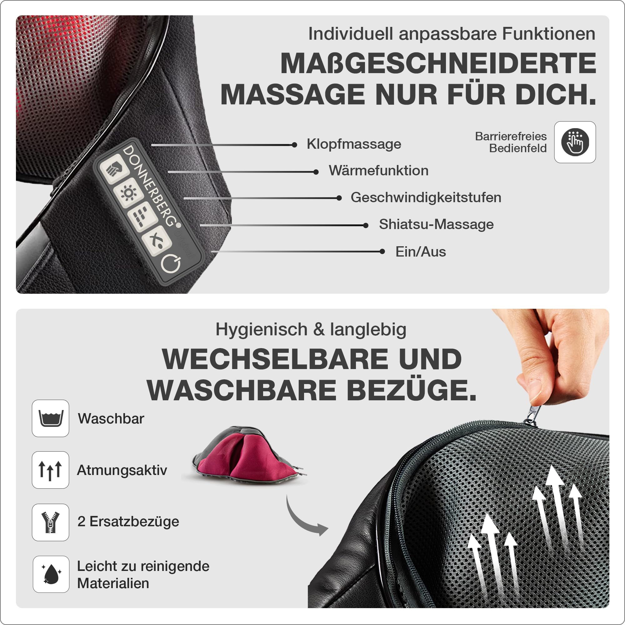 DONNERBERG® Klopfy Entspannung für Ihren Rücken Shiatsu und Klopfmassage Nackenmassagegerät mit Wärmefunktion 7 Jahre Kraftmotor Garantie TÜV Süd geprüft