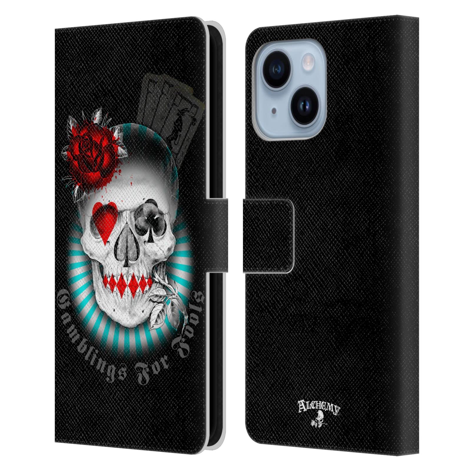 Étui portefeuille en cuir iPhone 14 Plus Head Case Designs Alchemy Gothic Crâne