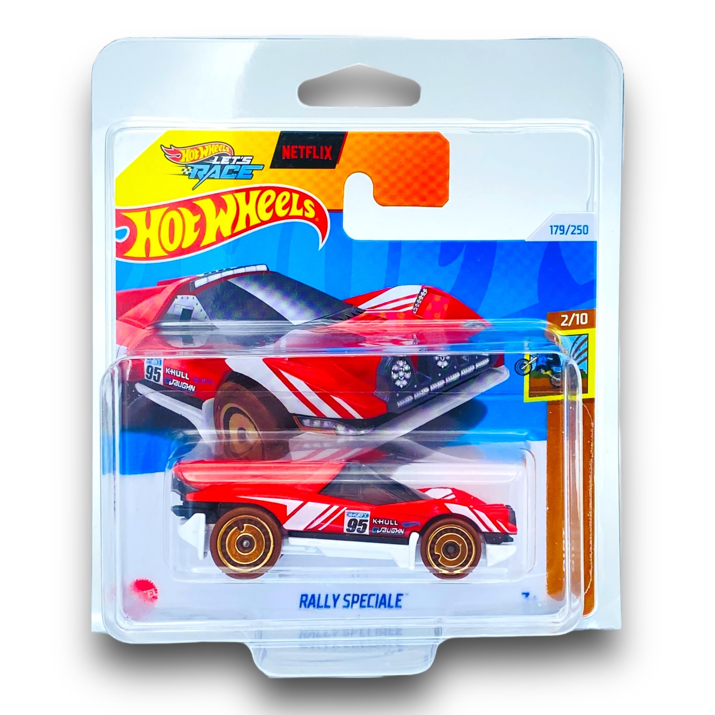 Hot Wheels Rally Speciale (Red, White & Black Let's Race) 2/10 HW Dirt - 2024-179/250 (Short Card) - includes a KLAS Car Keeper Protector Case - HTB25