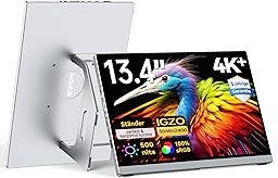 Intehill 4K Tragbarer Monitor 13,4 Zoll UHD 500 nits, IGZO-Panel 16:10 3840x2400, Dual-USB-C & HDMI, leichtes Aluminiumgehäuse nur 680g mit Standfuß - U13ZC