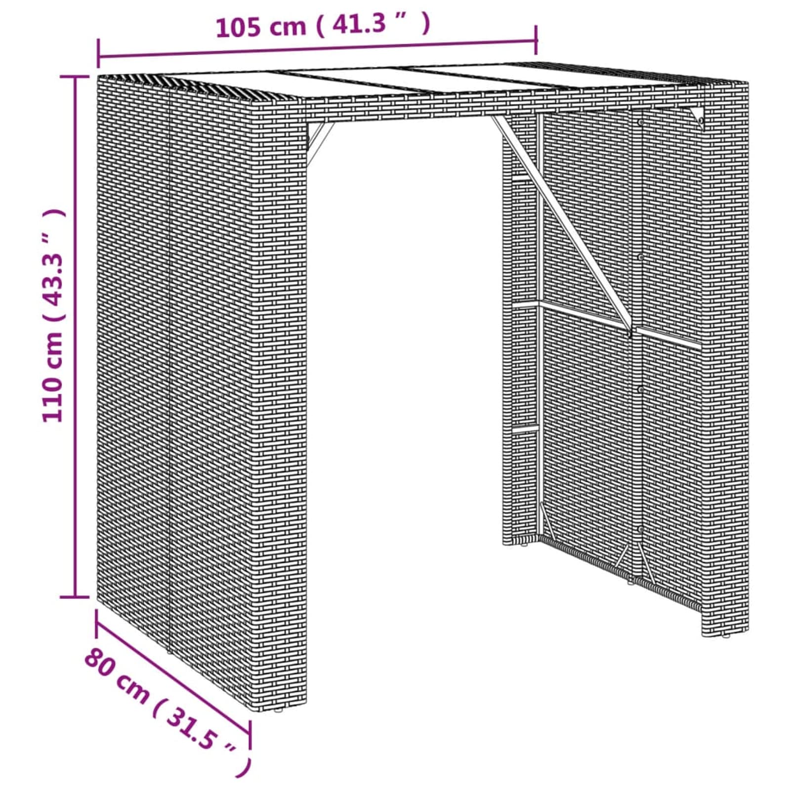 Lechnical Tavolo da Bar con Piano in Vetro Grigio 105x80x110cm Polyrattan,Mobili,Mobili da Giardino,Tavoli da Giardino(SPU:362595)