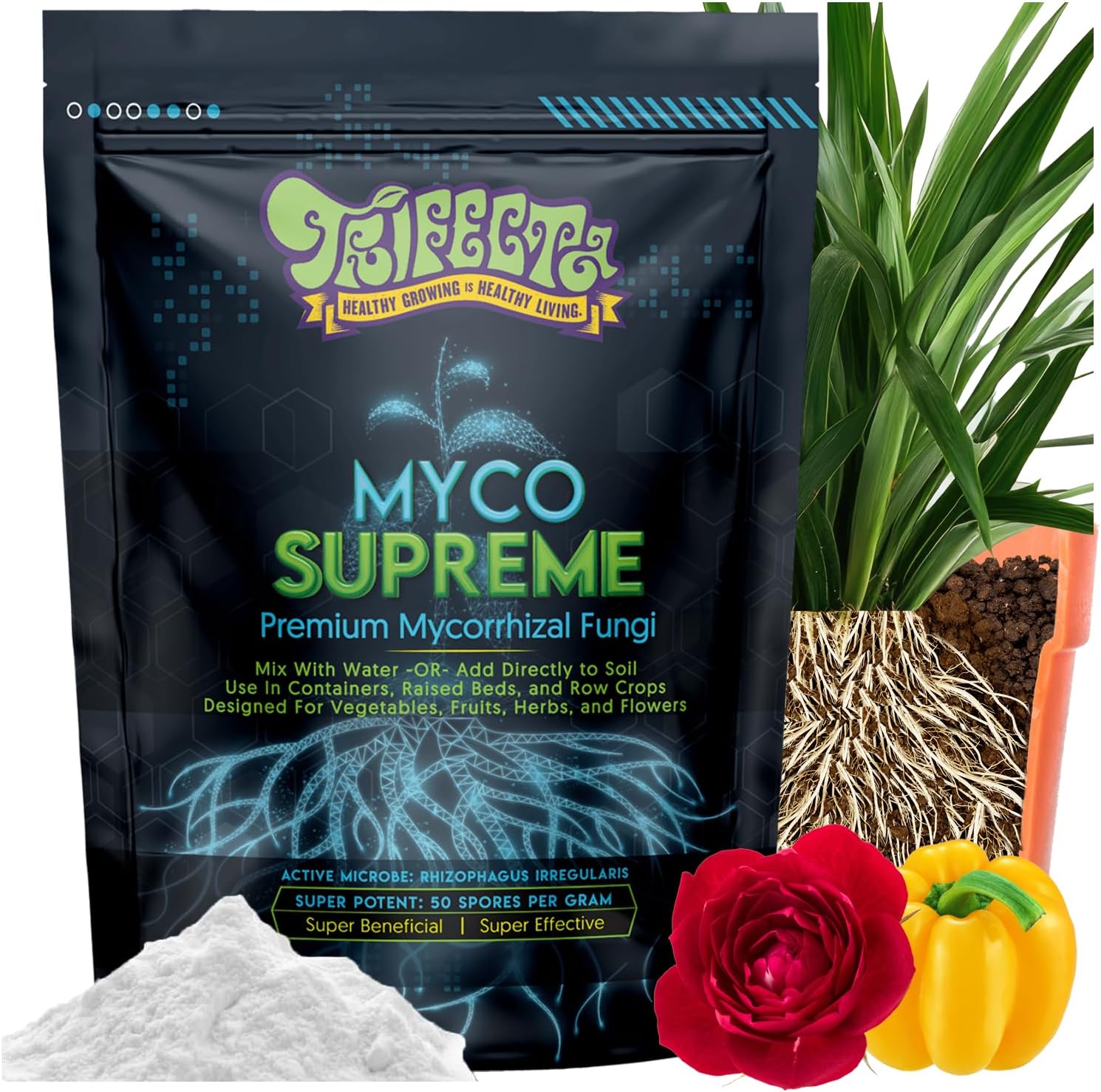 Mycorrhizal Fungi Root Enhancer for Plants - Bigger, Stronger, Healthier Roots, Use in Soil and Mycorrhizae Hydroponic - Super 20X Concentrated - Myco Supreme (57 Grams / 2 OZ)