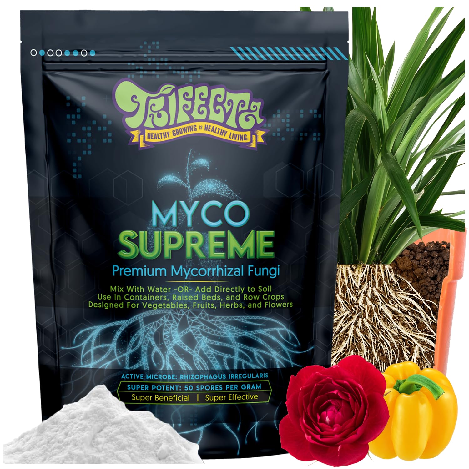 Trifecta Myco Supreme Mycorrhizal Fungi for Soil, Plant Root Stimulator, Ultra Concentrated Mycorrhizae for Strong Roots & Living Soil, Tree, Rose and Flower Care