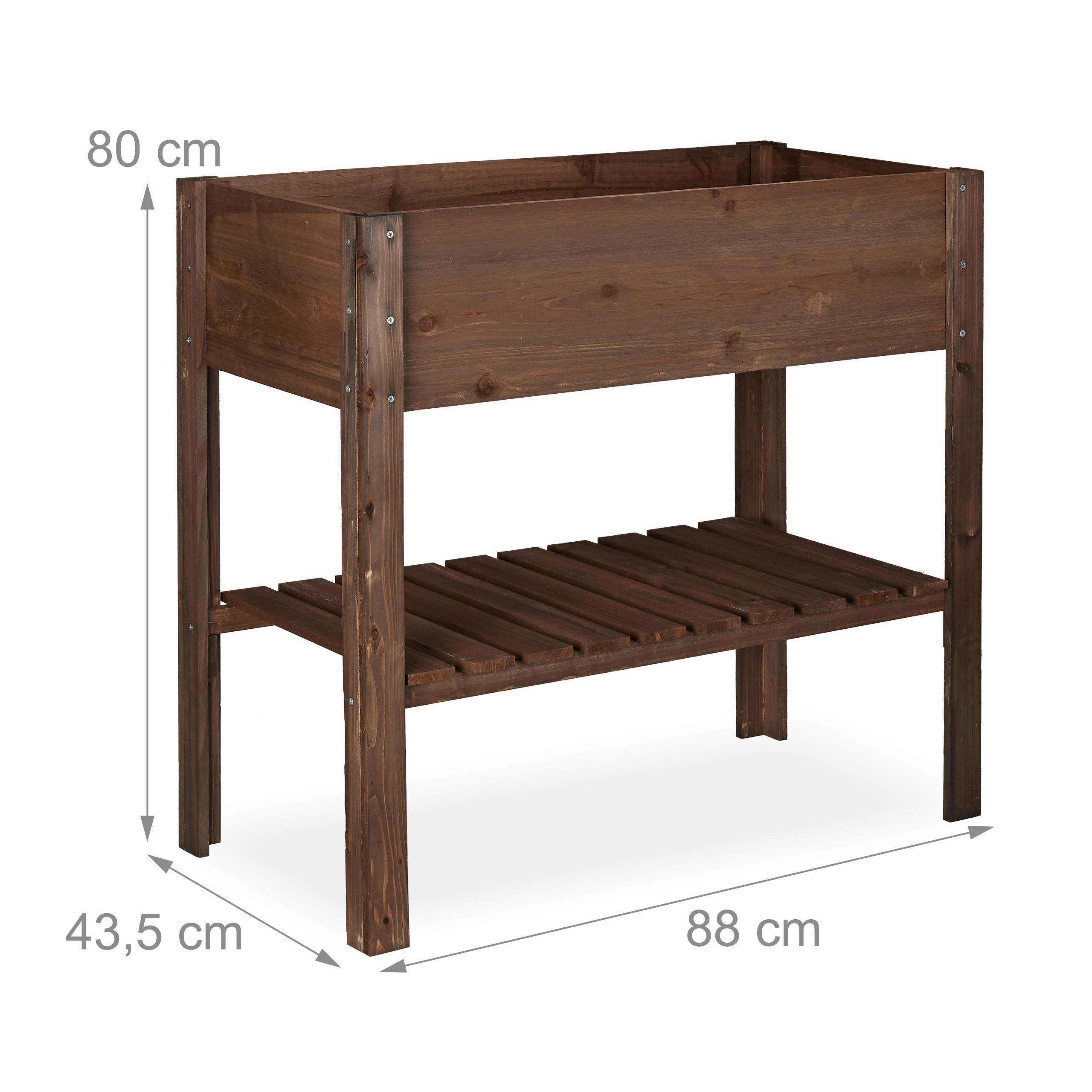 Relaxdays Huerto Urbano de Madera, con Estante, Macetero Rectangular, 80 x 88 x 43,5 cm, Marrón Oscuro