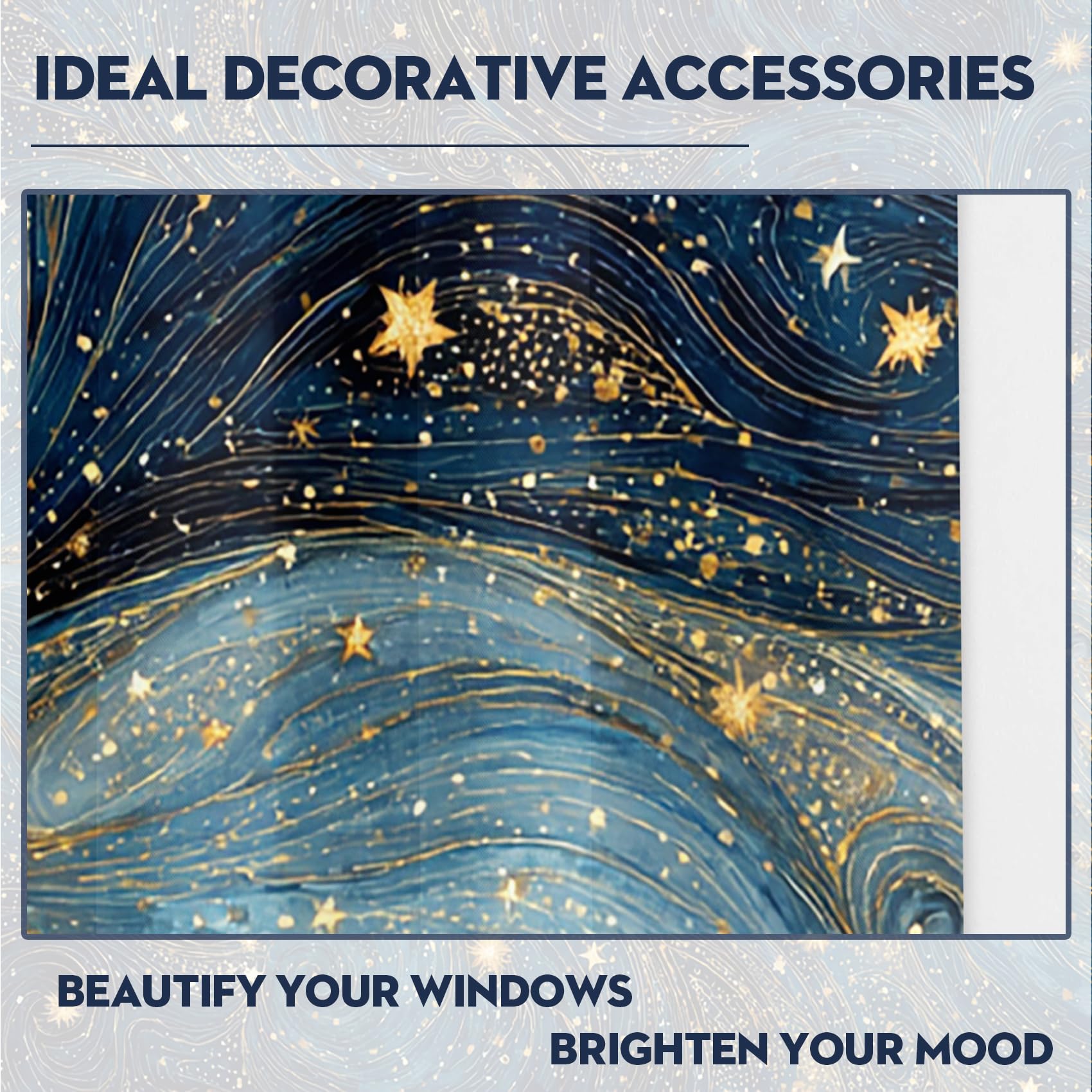Generisch Sternenhimmel Vorhänge mit Ösen, 2 Stück H 166 x B 75 | Blackout Curtains, Blau Gold Fantasy Celestial Motiv, Thermo Blickdichte Gardinen, Schlafzimmer Wohnzimmer Deko E7997