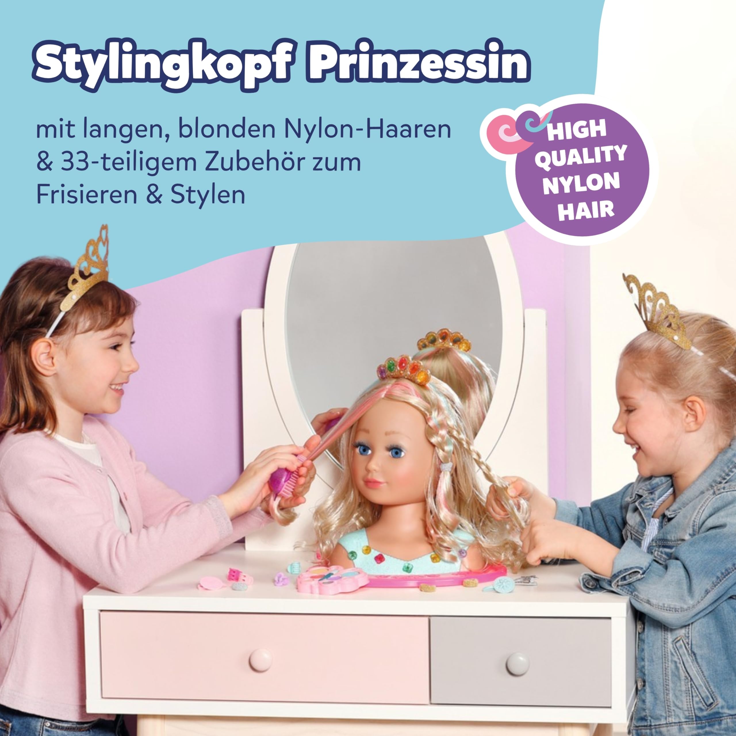 BABY Born Stylingkopf Prinzessin - Puppen Frisierkopf für Kinder ab 3 Jahren - Mit Langen blonden Haaren inkl. Schminkpalette, Bürste & Zubehör - Schminke auch für Kinderhaut geeignet